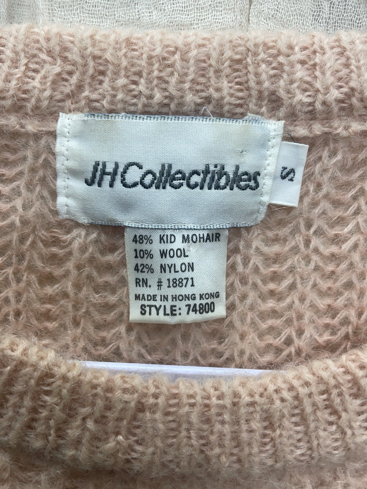 Vintage JH Collectibles Peach Sweater Kid Mohair, Wool, Nylon, Size S