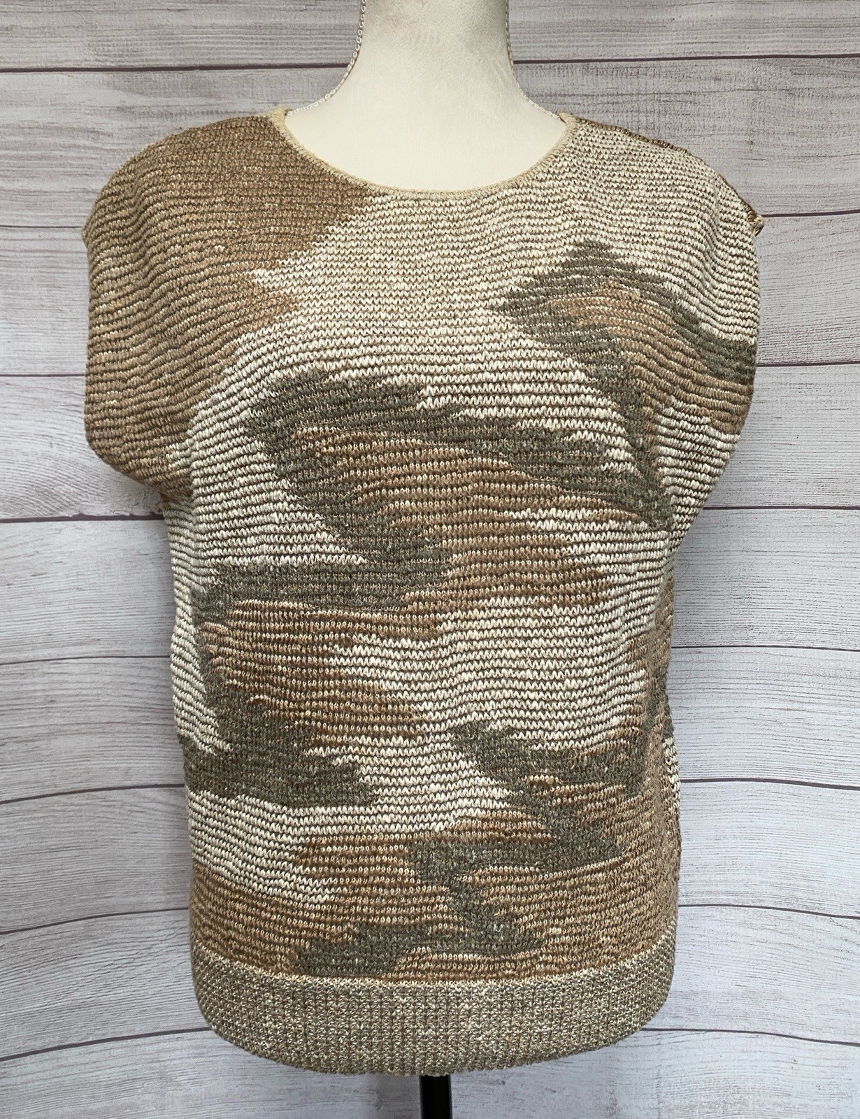 Beldoch Popper Brown Knit Sleeveless Pullover Sweater Vest 70s Elastic Waist