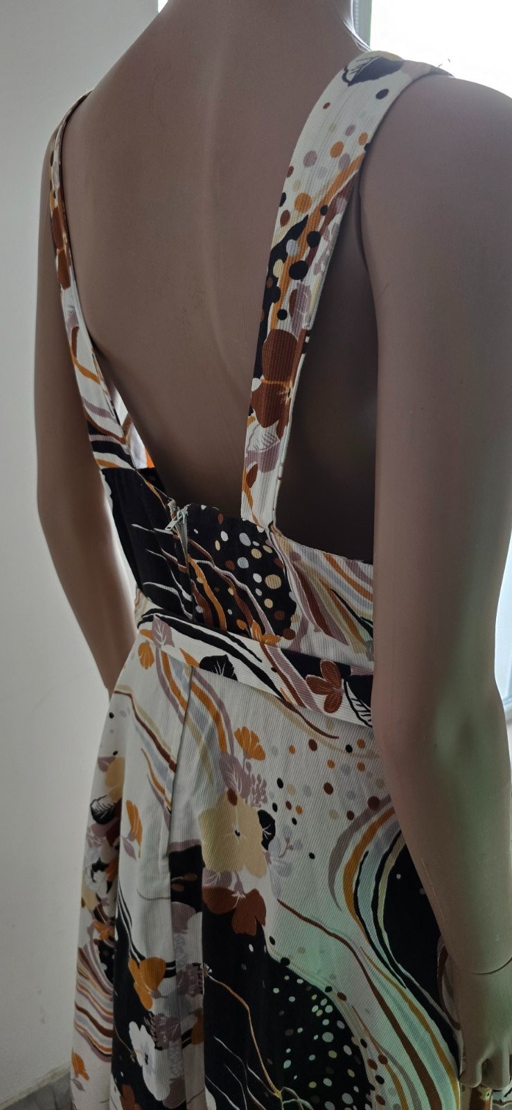 Vintage70sTRINA LEWIS& MARJON COUTURE Cotton Dress Abstract Floral Bust-90cm/35″