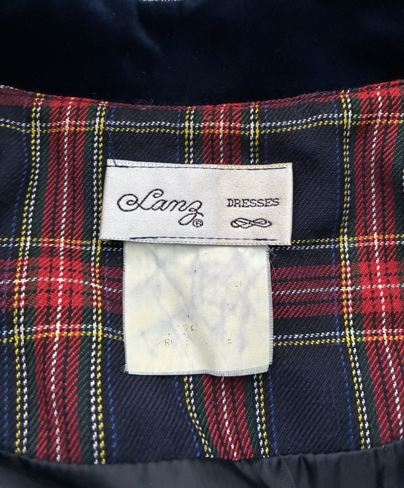 Vintage Laura Plaid 100% Cotton Dress Velvet Collar Gold Buttons USA 80s Sz 14