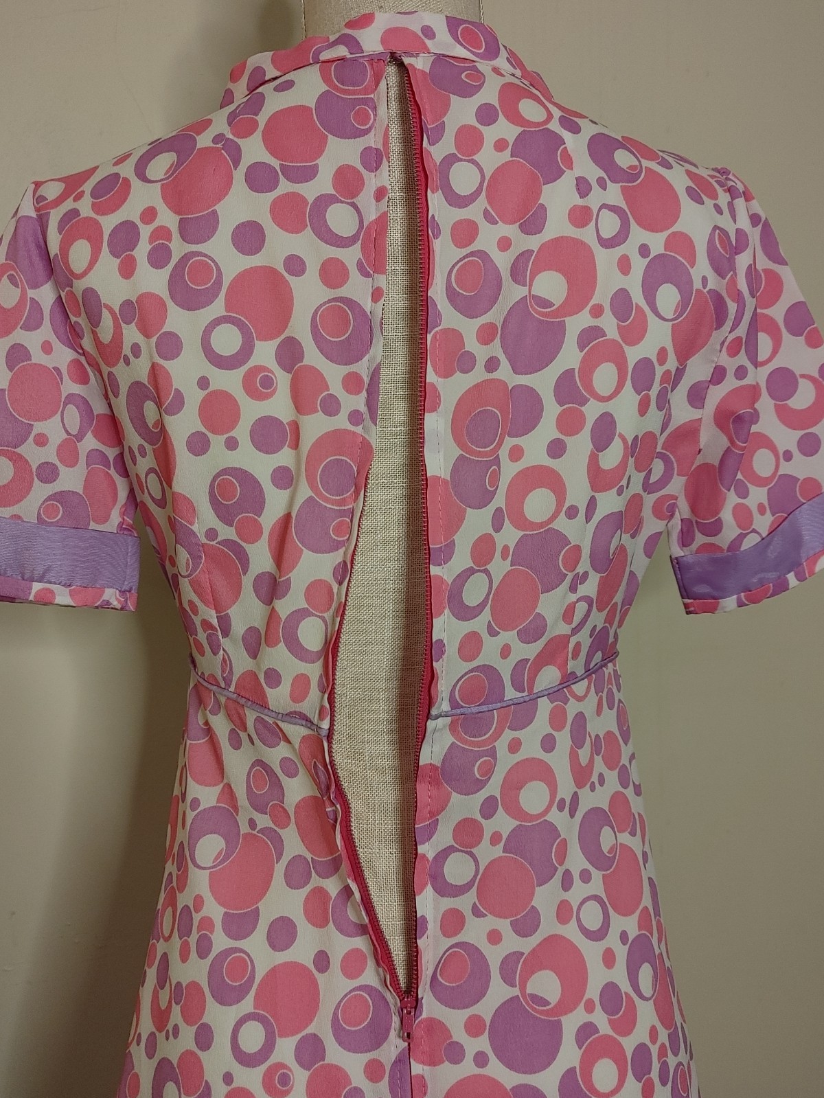 Vintage 1960s Mod Maxi Dress Pink Purple Bubble Print Psychedelic HandmadeGroovy
