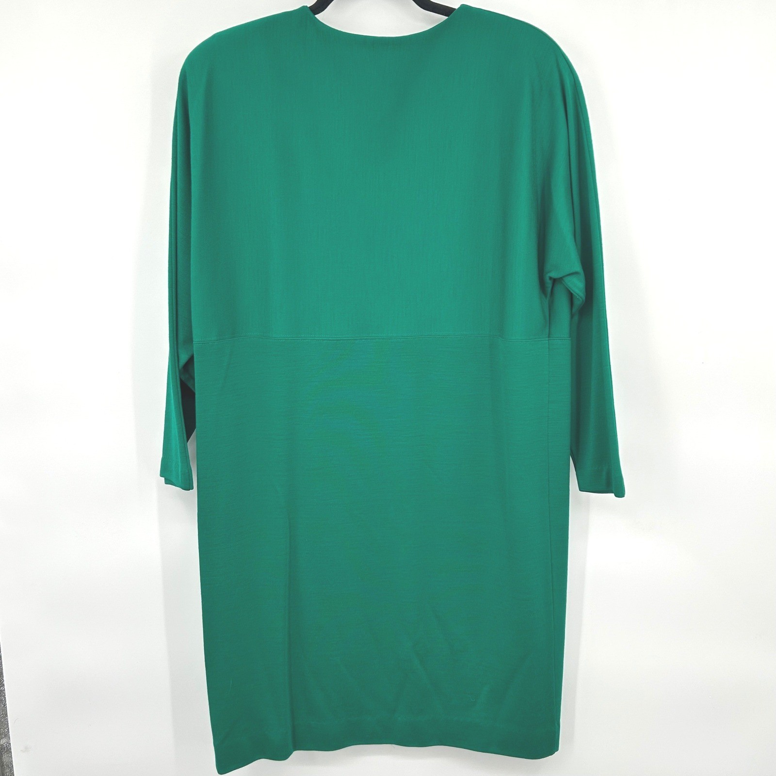 Womens Vintage 80s Wool Shift Dress S Green Gold Button Minimalist Collectibles