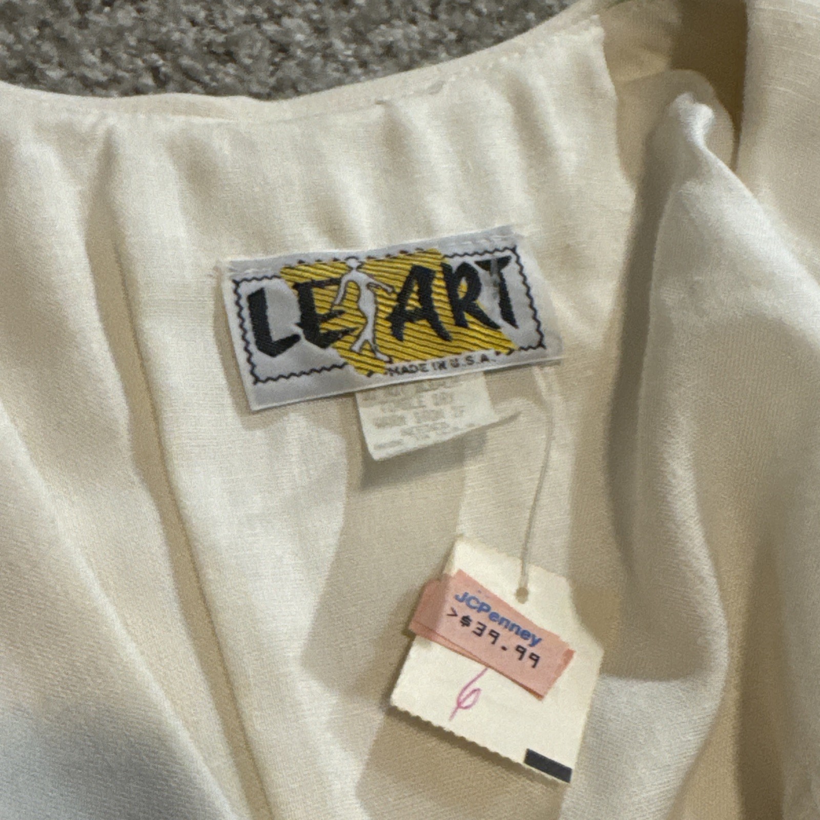 Vintage 70s Le Art Women’s White Yellow Blazer Skirt Work Suit New Old Stock NWT