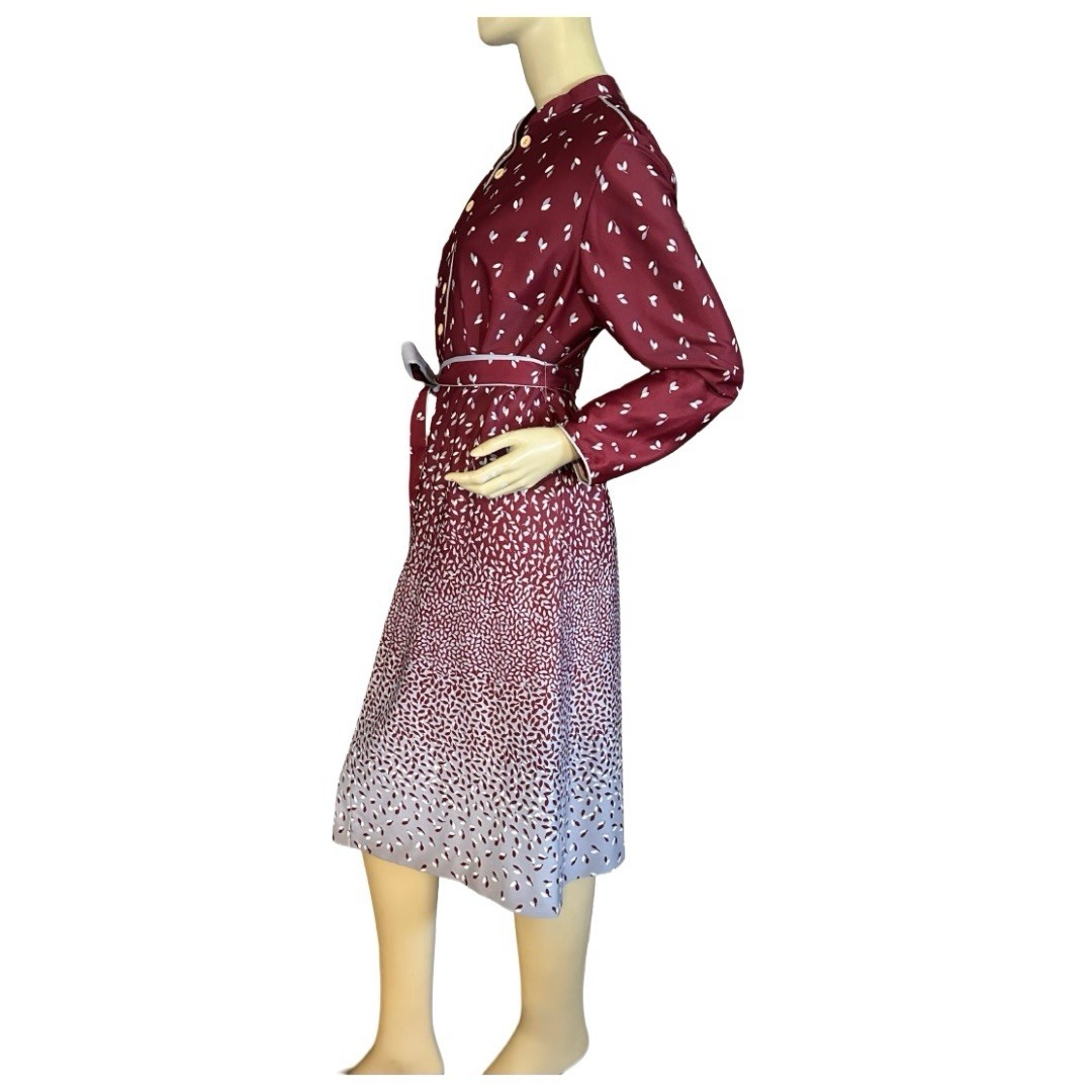 VINTAGE 1980’S LORAC BURGUNDY & GRAY LEAF PRINT SHIRT DRESS SIZE XL