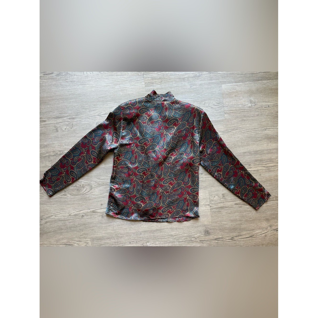 Vintage Hastings & Smith Paisley Satin Blouse Womens Size 8 Burgundy Teal 90s