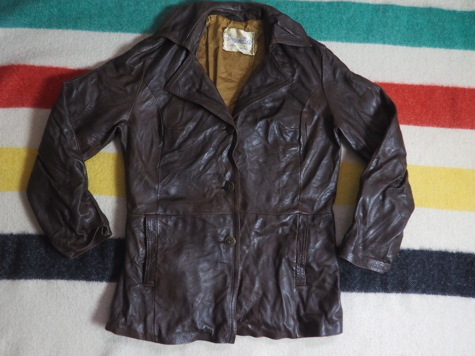 VTG 60s Anqionettes Bozeman Dark Brown Boho Hippy Leather Button Jacket Womens S