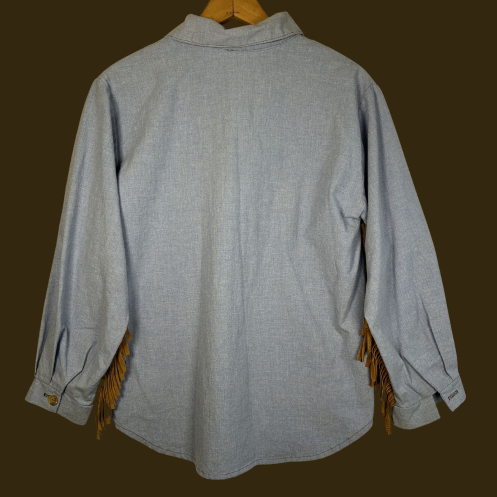 Vintage 80s Amy Byer Button Front Leather Fringe Frontier Prairie Blouse