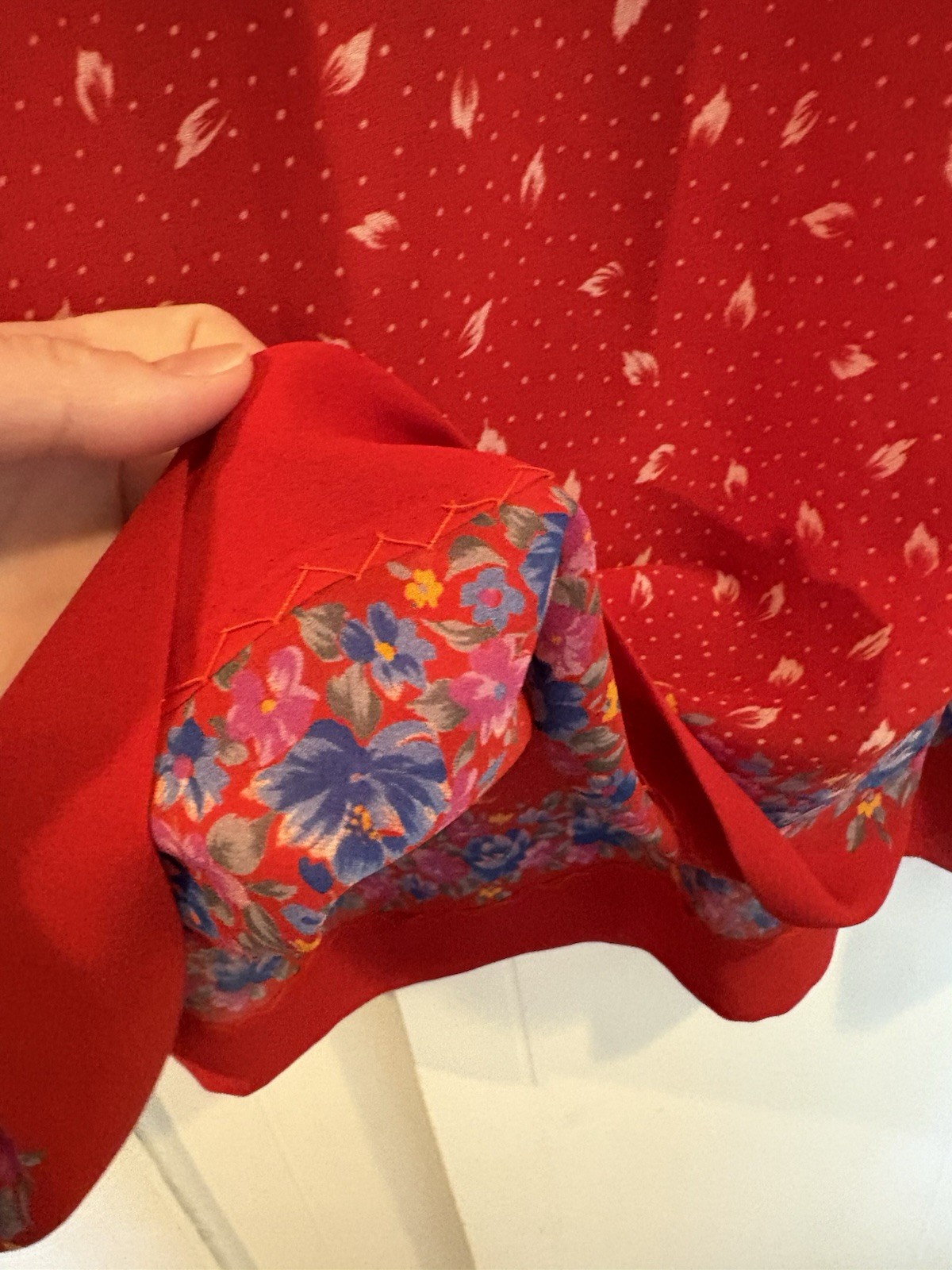 Vintage Unlabeled 70s Floral Small Poka Dot Dress Short Sleeve Red Dress Sz M