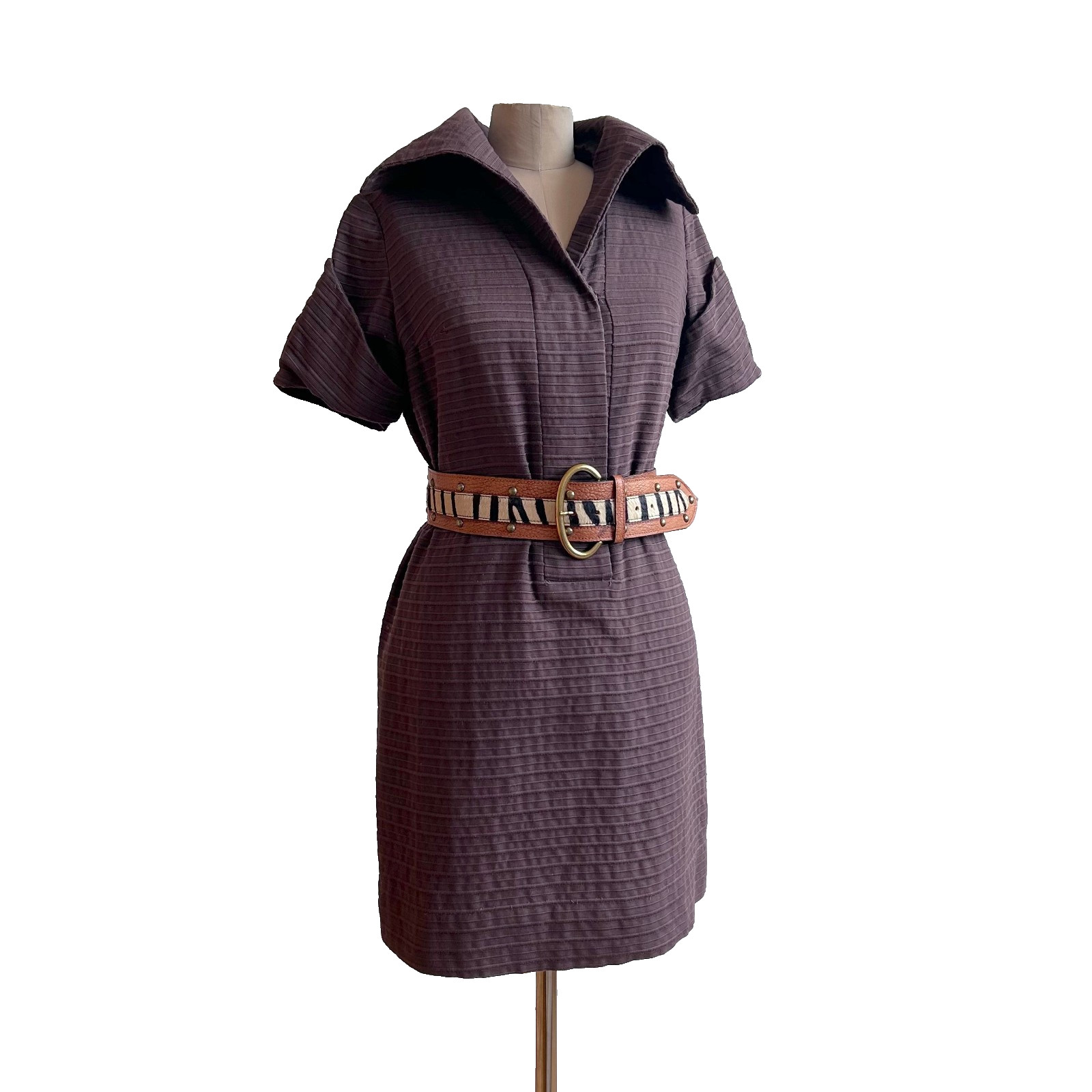 Vintage Summer Dress Ulla Vicki Cooper Brown Cotton Belted