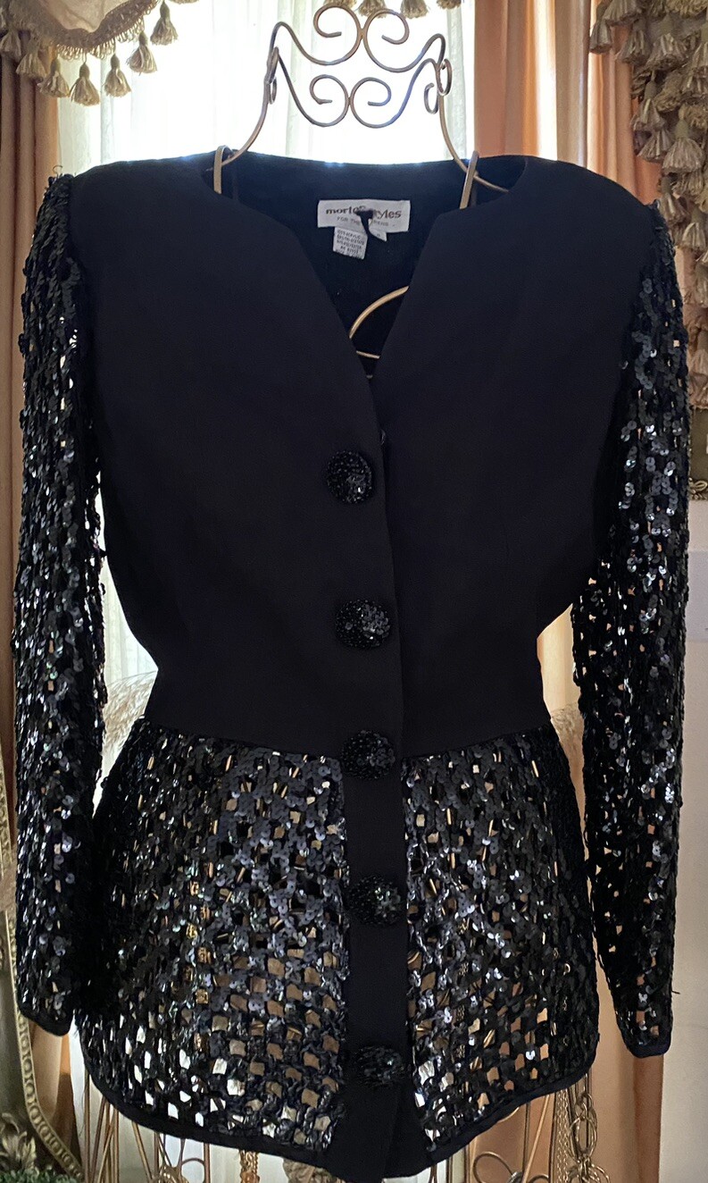 Vintage Morton Myles Sequin Blazer Jacket Luxury Couture Size 8