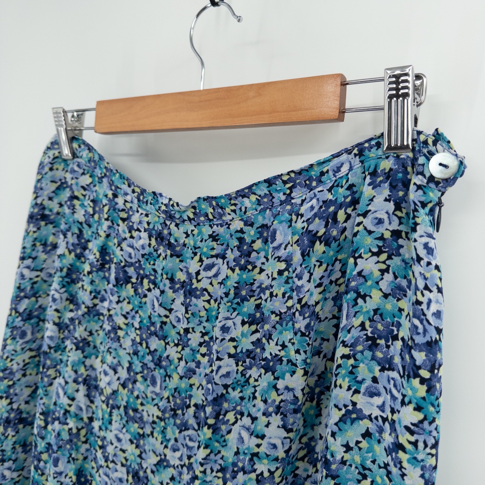 Vintage 90s Maxi Skirt Women 16 Blue Floral Boho Miss Honey Butter Mom Romantic