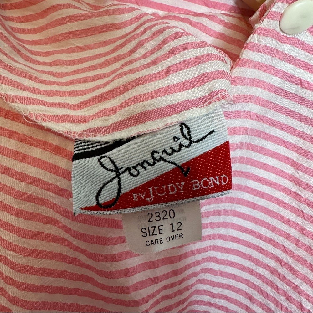 Vintage 80s 90s Bubblegum Pink Striped Button Shoulder Oversized Top Size 12