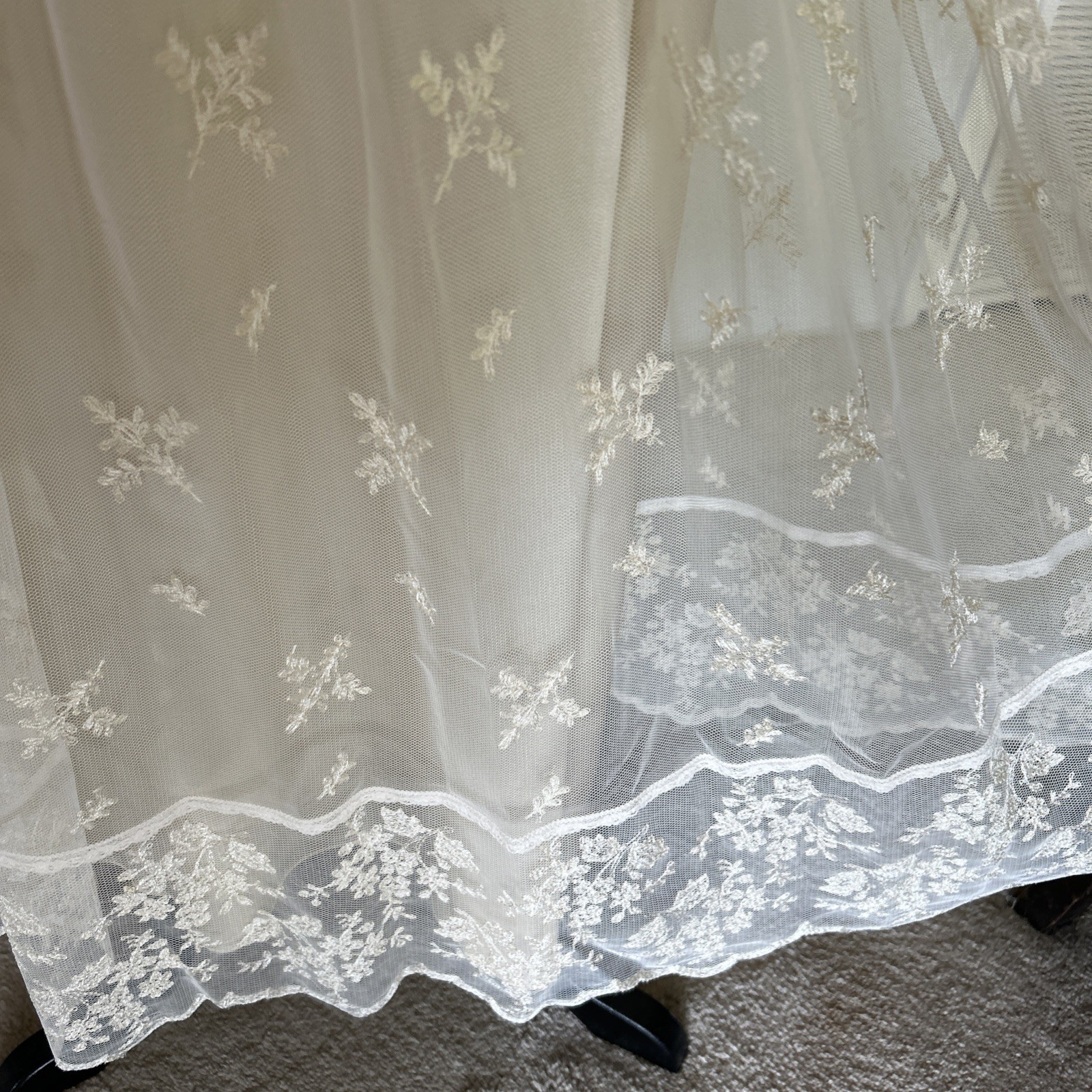 Vintage Victorian Ecru Wedding Dress Net Lace B-38” W-28” H-42”