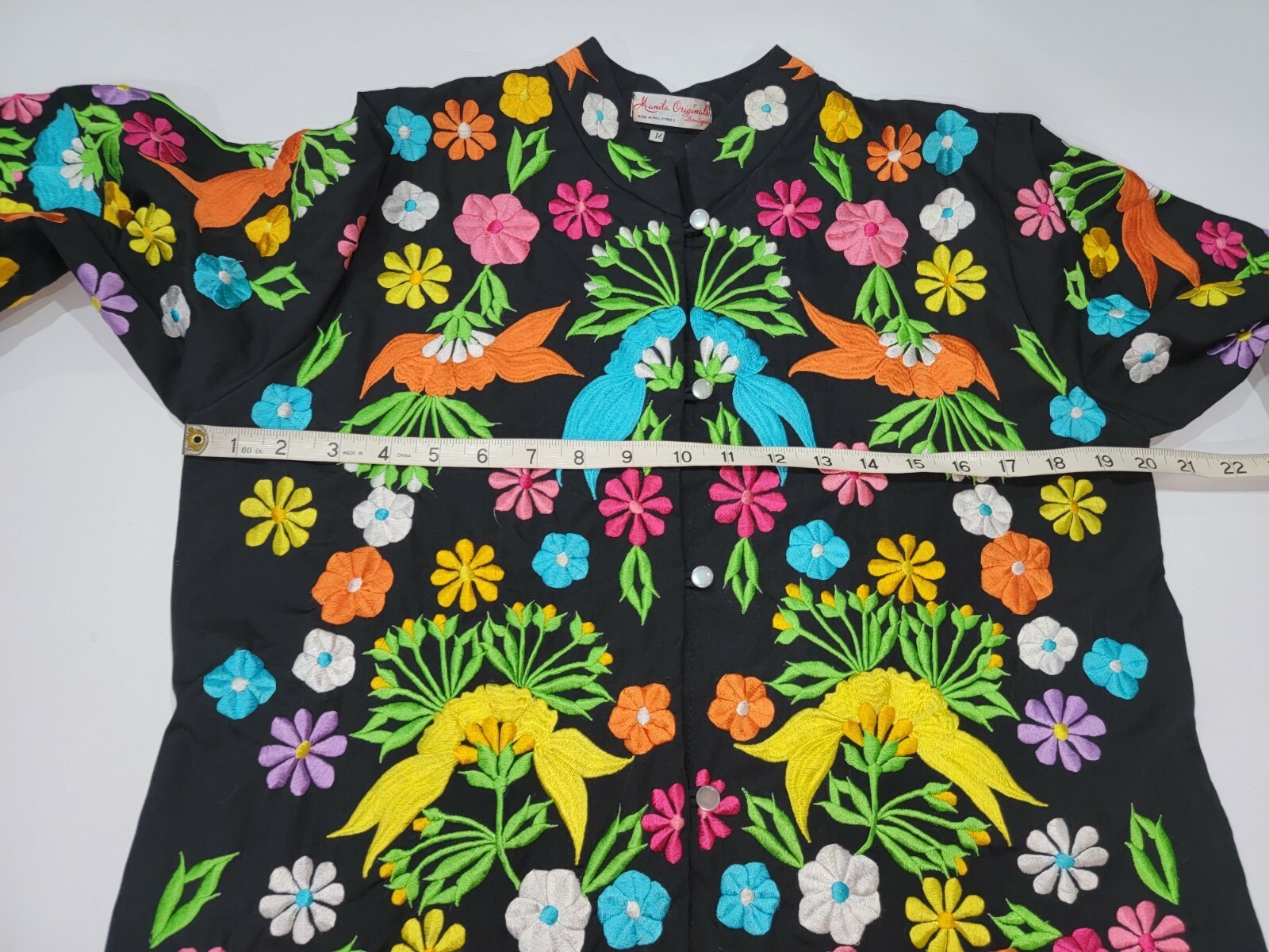 Vintage Colorful Heavy Embroidered Floral Button Blouse Top Jacket Art to Wear M