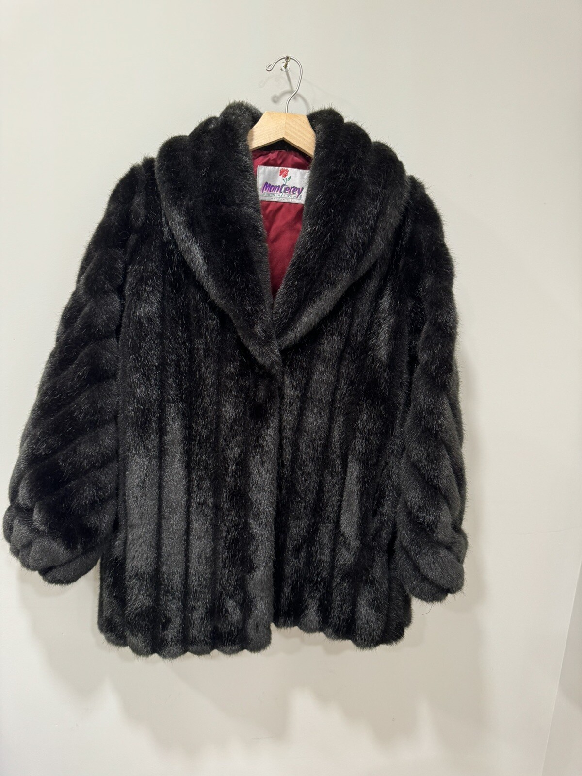 Y2K Vintage 90S Monterey Fashions Black Faux Fur Coat / Jacket SZ 12 Retro