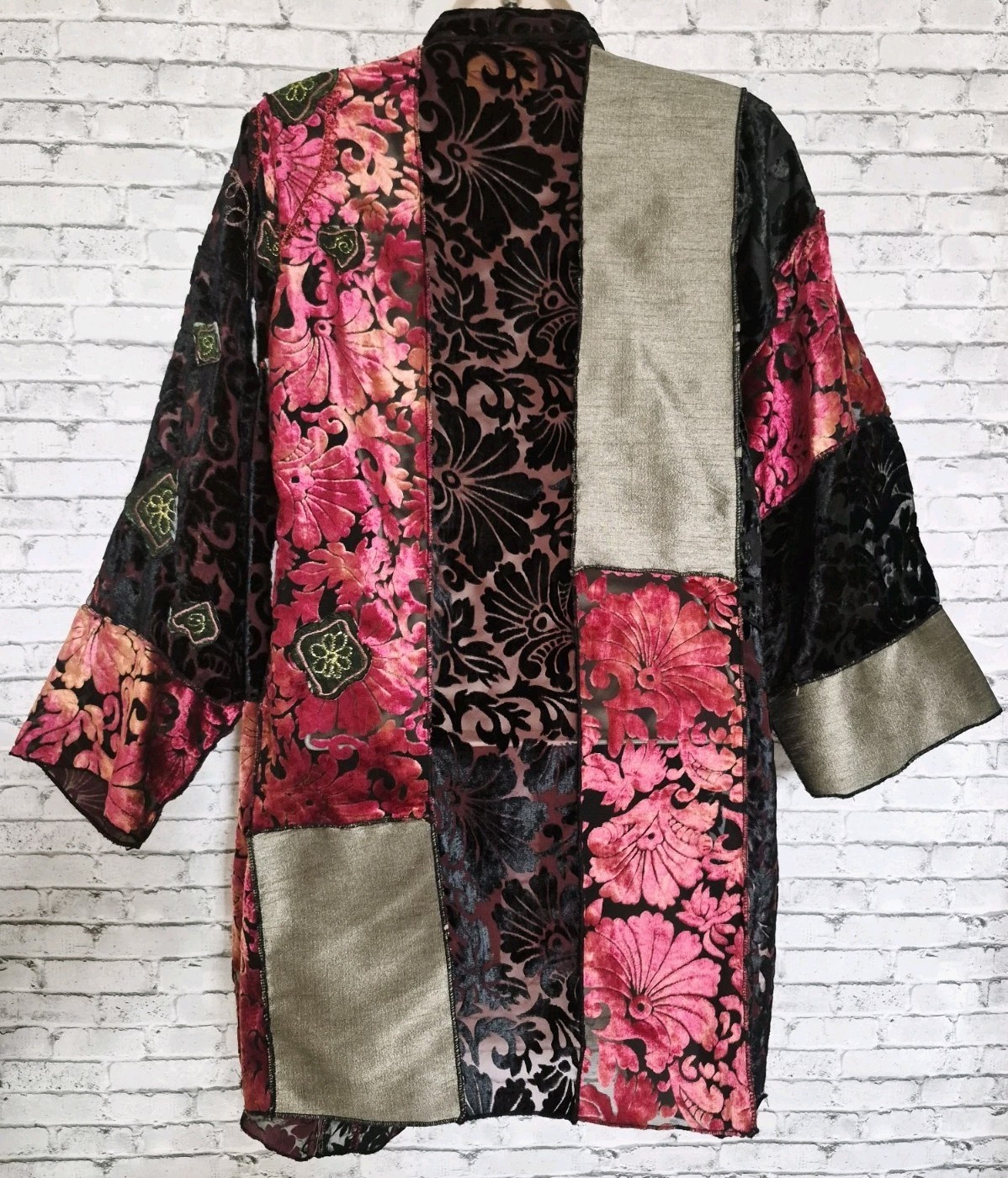 Vintage Alex Kim Womens M Black Velvet Burnout Patchwork Embroidered Art To Wear