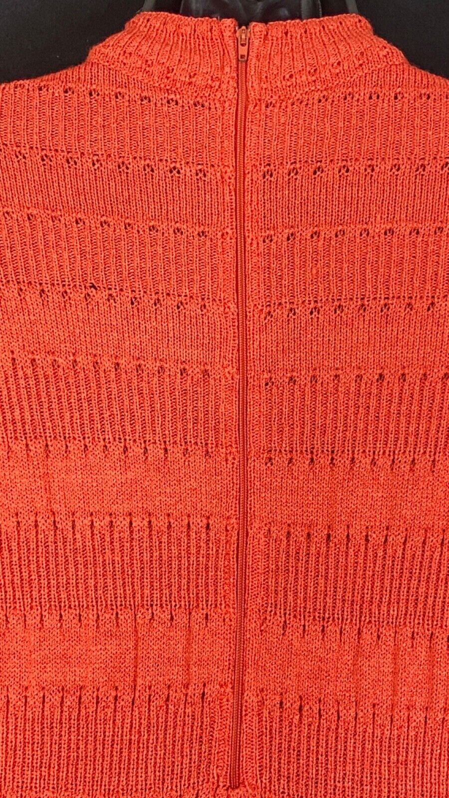 Vintage 1970s coral sweater dress, long sleeve orange knit salmon XS S