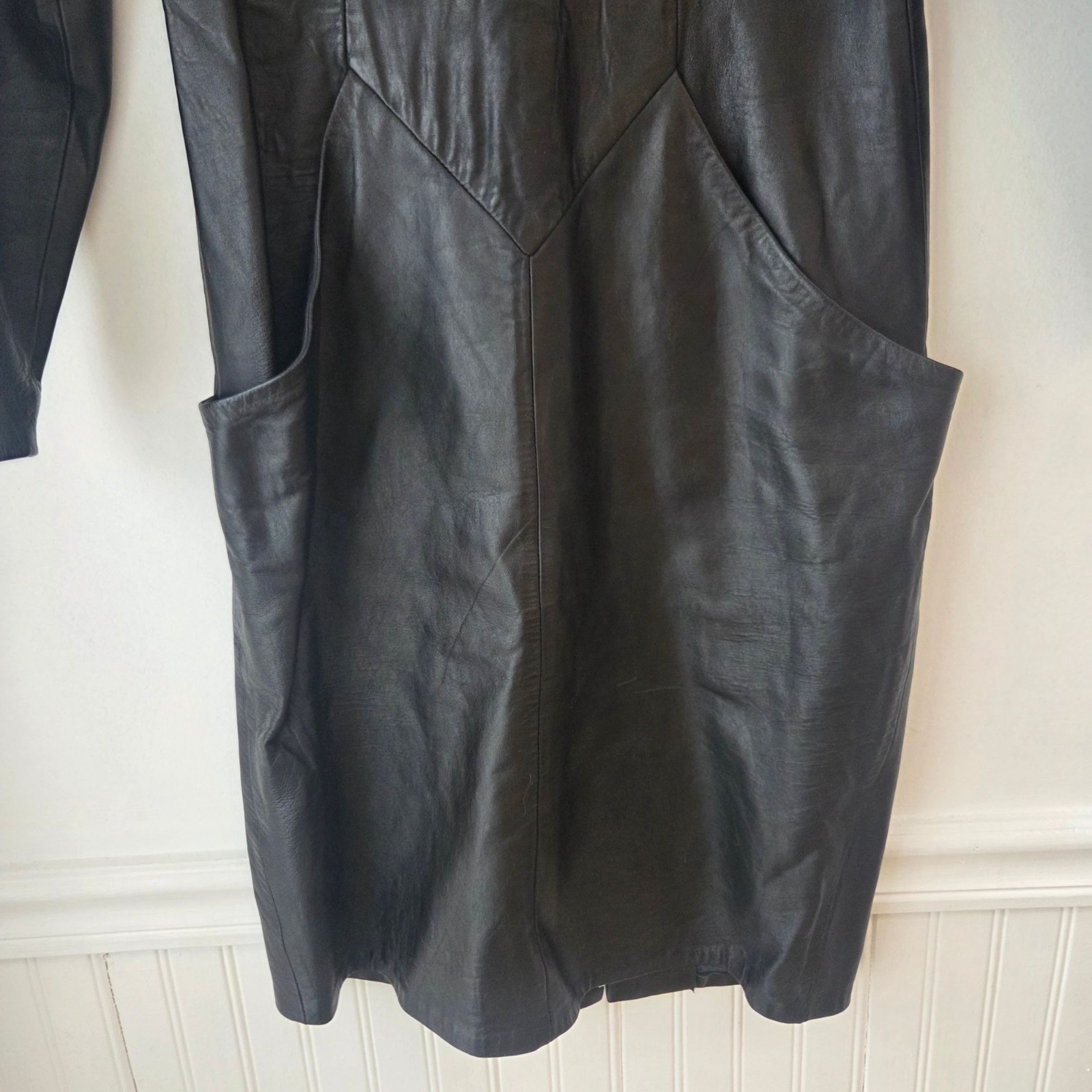 Vintage 90s Black Genuine Napa Lamb Leather Sheath Dress West Bay Sport 9/10