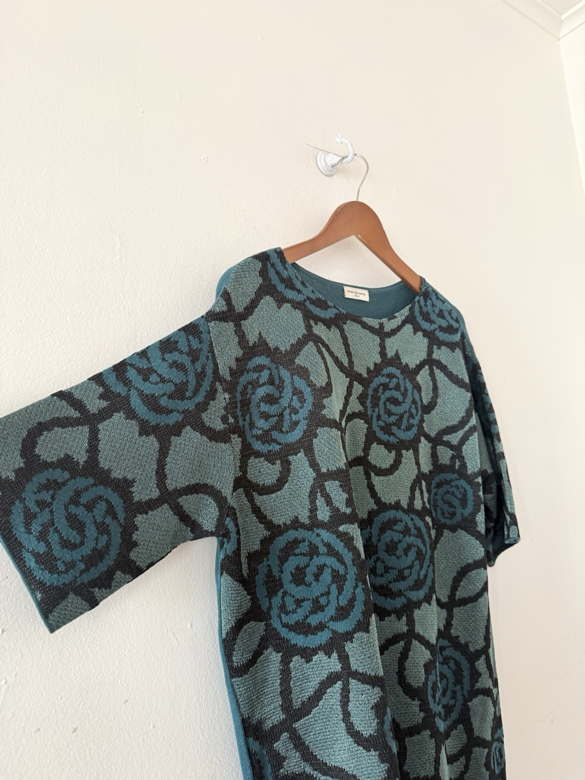 Vintage Dries Van Noten Rose Jacquard Knit Oversized Sweater/Tunic Avant Garde