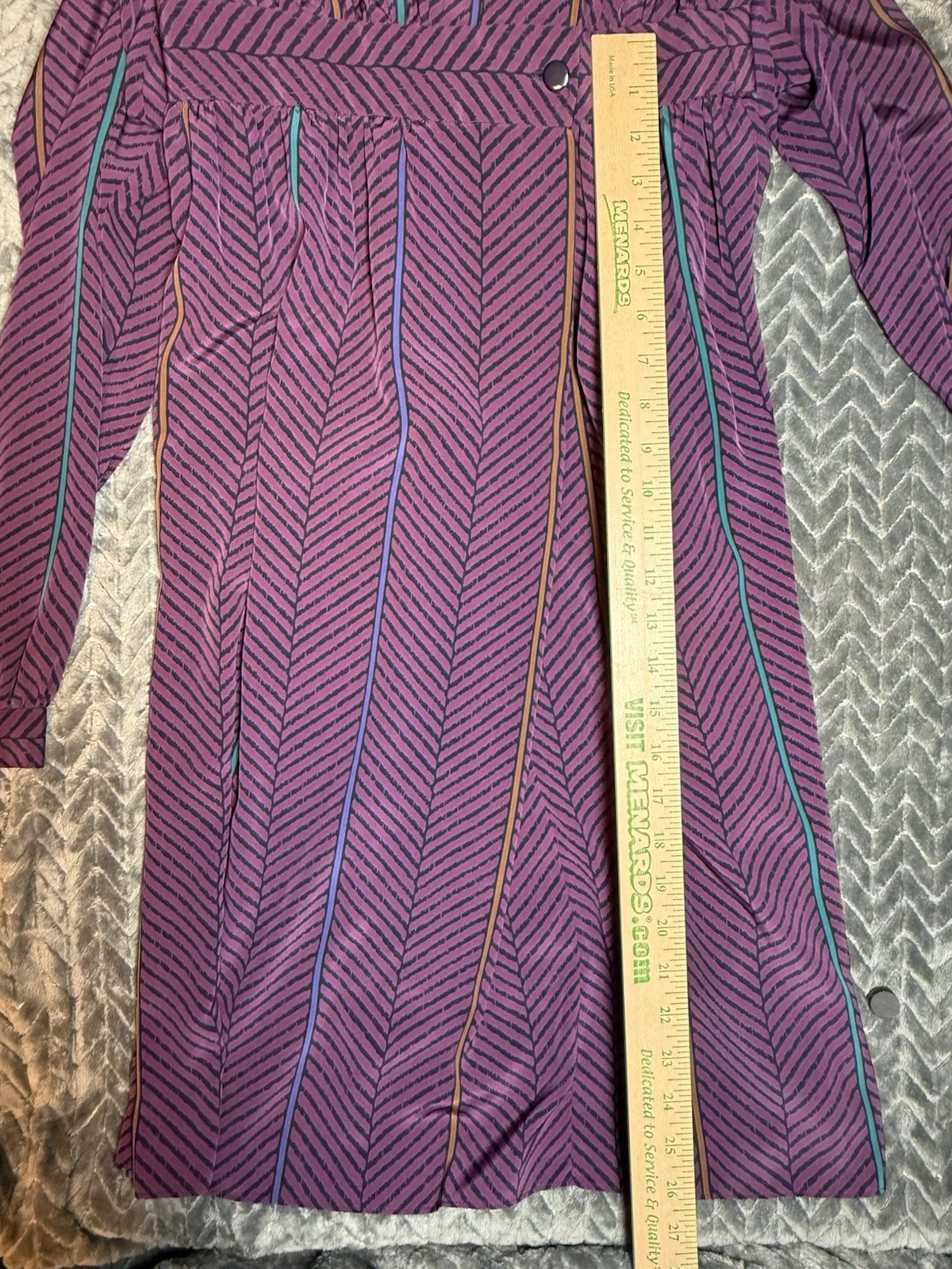 Vintage 80s Sasson Secretary Dress | Purple Geometric Chevron Stripe | Midi 8/9