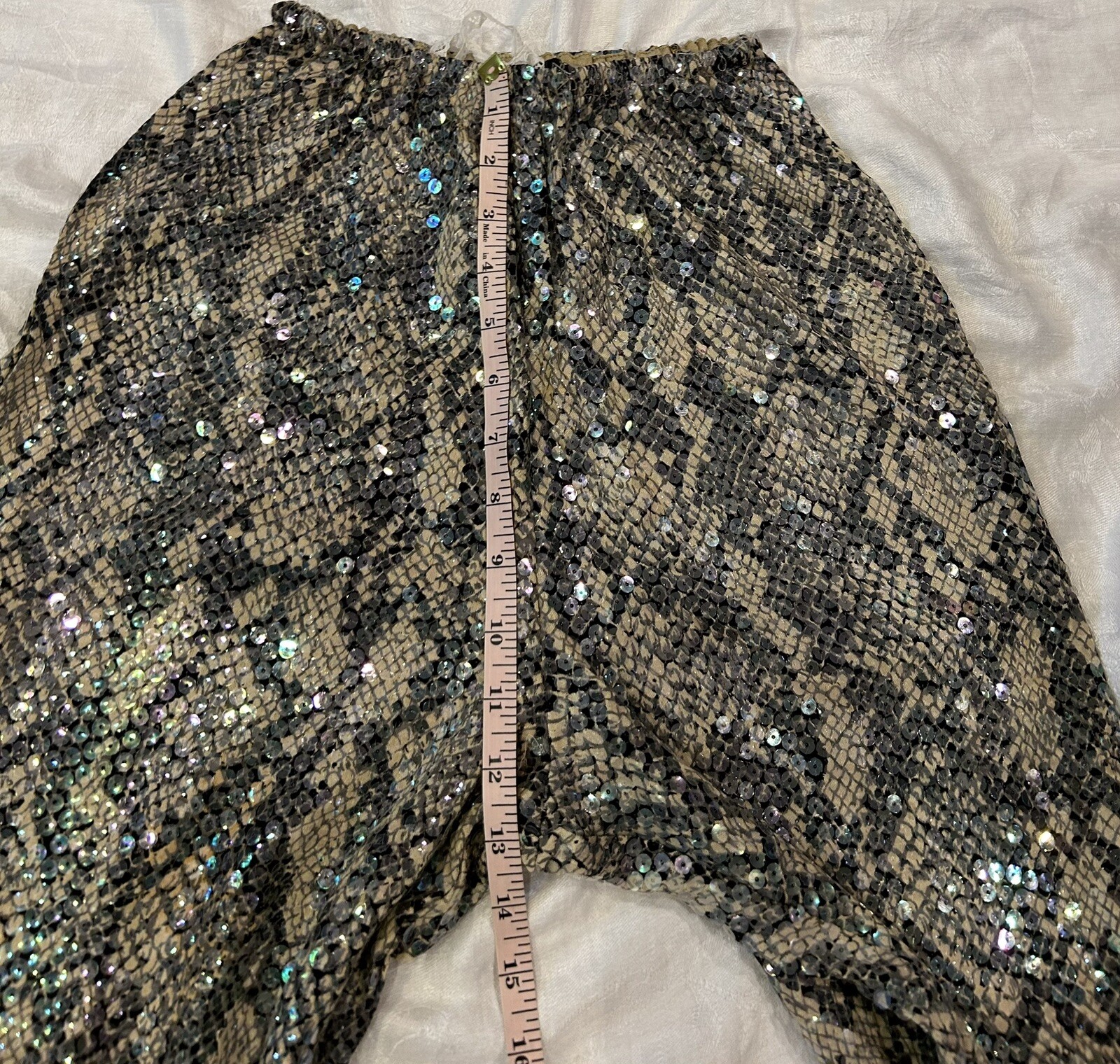 Vintage 80s Luxury Pant Suit Sz S Sequin Jersey Snakeskin Rhinestone CRISCIONE