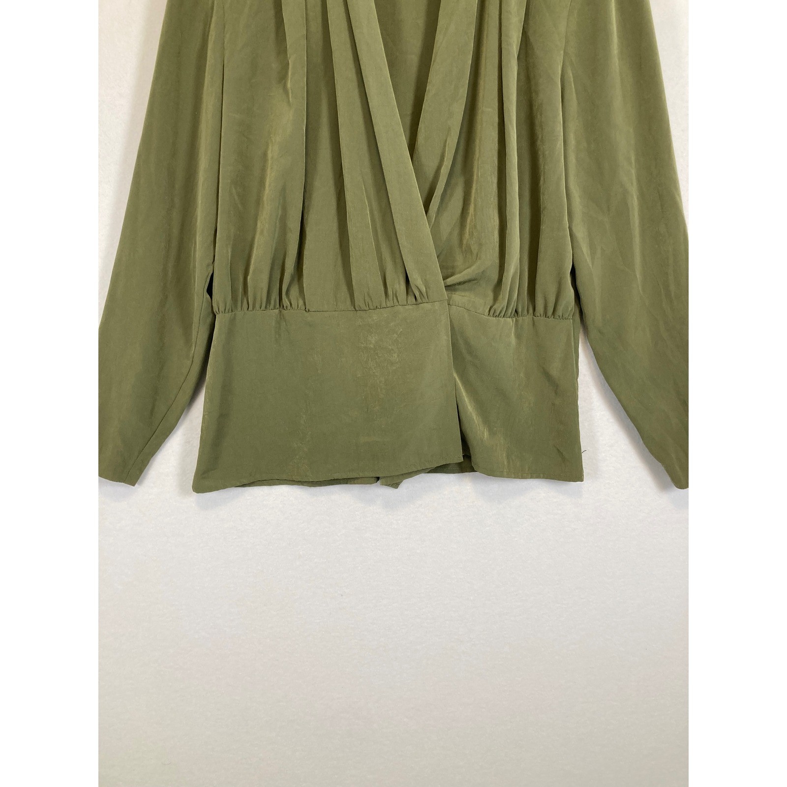 Howard Wolf Blouse Womens 12 Olive Green Vintage Wrap V-Neck Long Sleeve USA