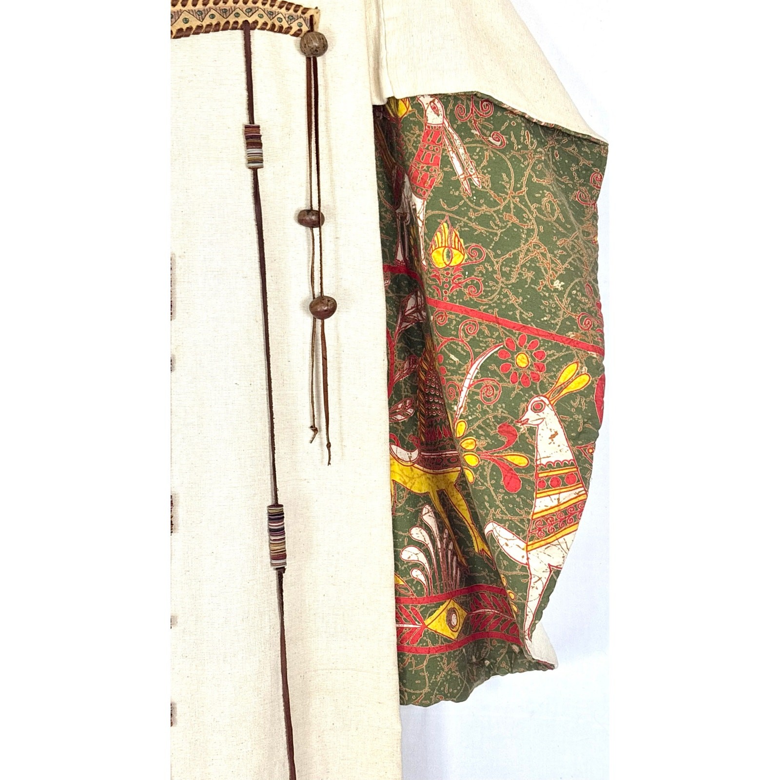 Vintage 1970s Barbara Matamoros Canvas Cape Dress African Barkcloth Print