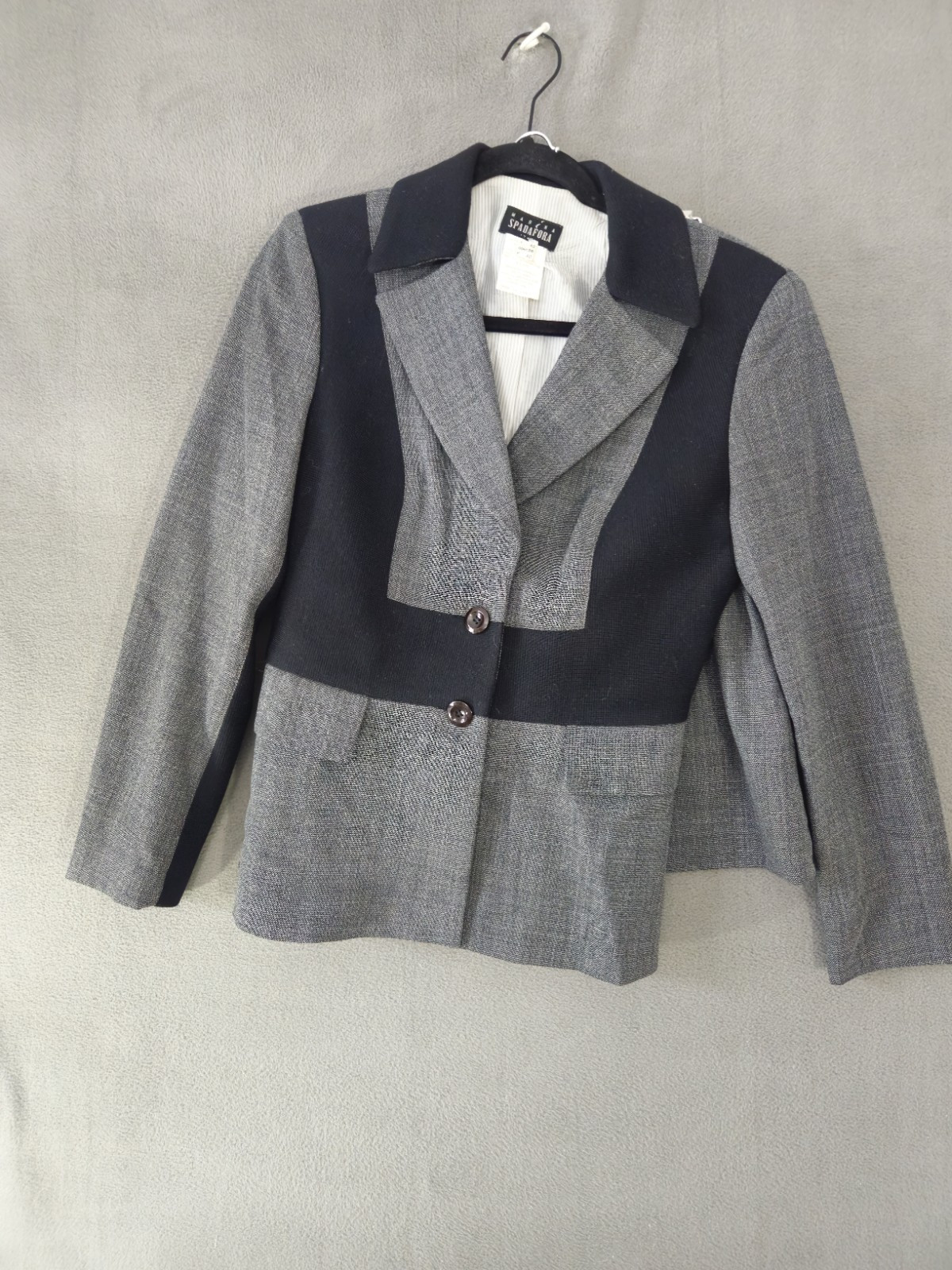 Vintage 90s Marina Spadafora Italy Womens 8 Blazer Skirt Suit Gray Black Block