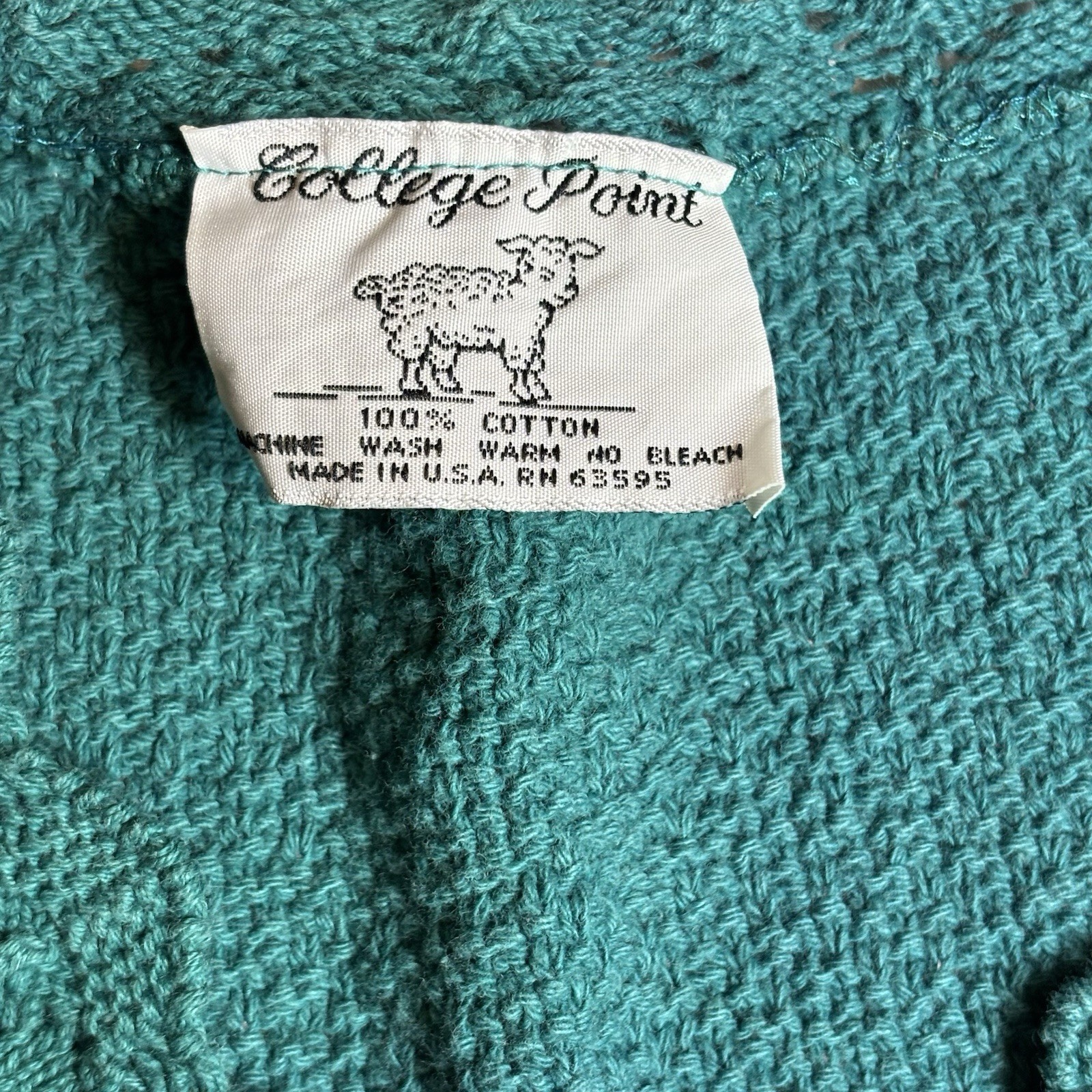 Vintage Teal Green V-Neck Short Sleeve Sweater Pointelle Trim Sleeve Knit XL
