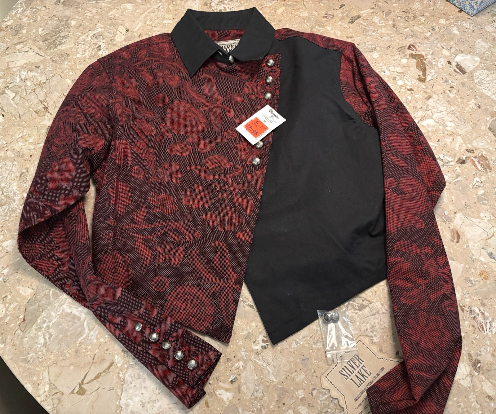 Vintage Wrangler Silver Lake Red and Black Western Top Shirt Sz Medium NOS