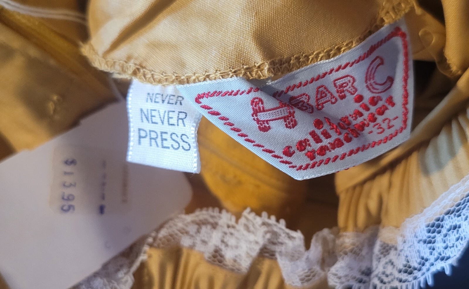 New Vintage H Bar C Womens Yellow Mustard Victorian Ruffle Blouse Shirt Lace