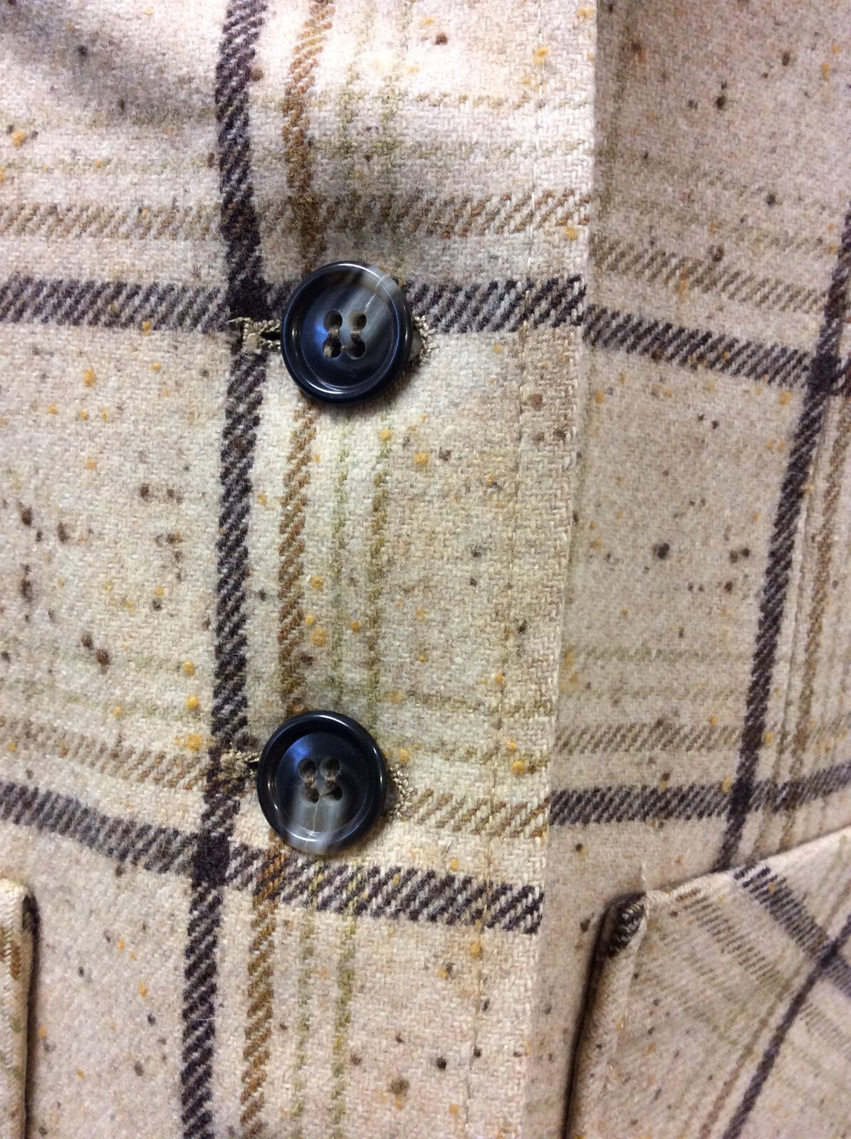 wool Suit XS 34 top 22X28.5 pant tan Brown 2 Piece Pant Suit Vintage 70’s plaid