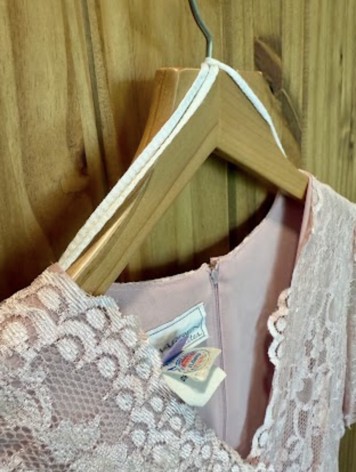 Vintage ILGWU Women’s Union Made Pink Lace Midi Dress Sheer Romantic Size 8 USA