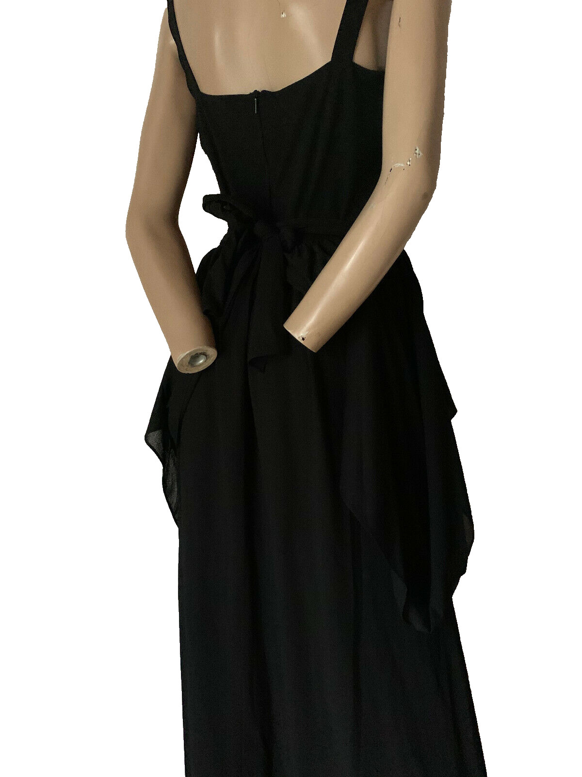 70s Vintage Black Maxi Dress Floral Bird Print Layered Jersey Boho 36 38