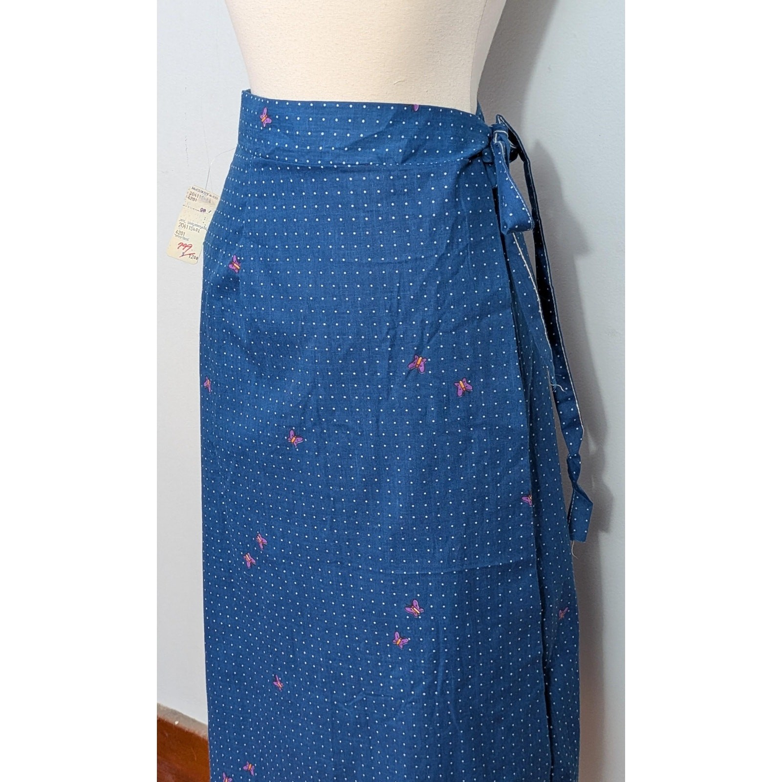 Blue Polka Dotted Butterfly 70s Wrap Skirt