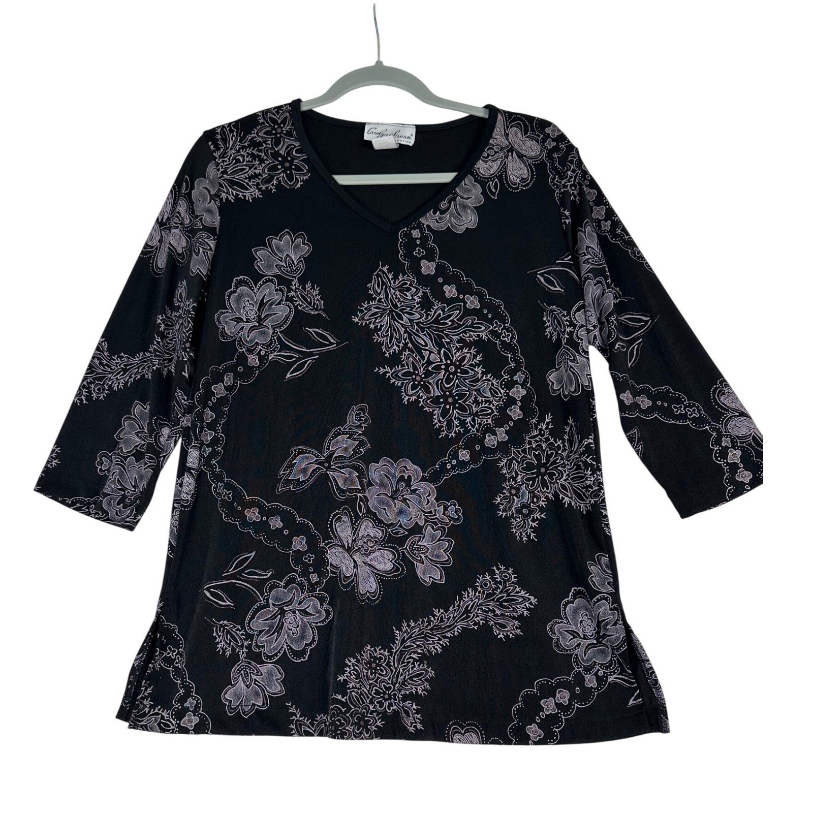 Vintage Carolyn Strauss Floral Top Womens S Black 90s Y2K made in the USA