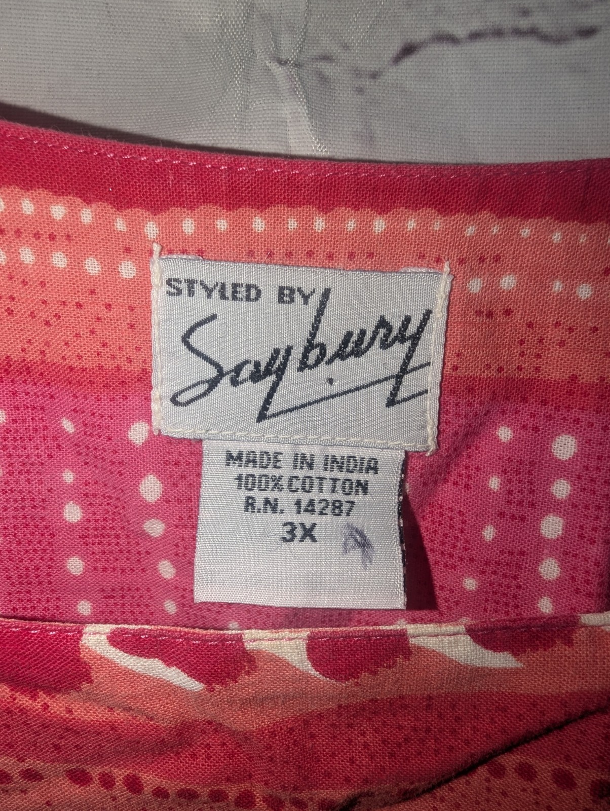 VTG Saybury Tribal Pink Cotton Housedress Nightgown Muumuu 3X