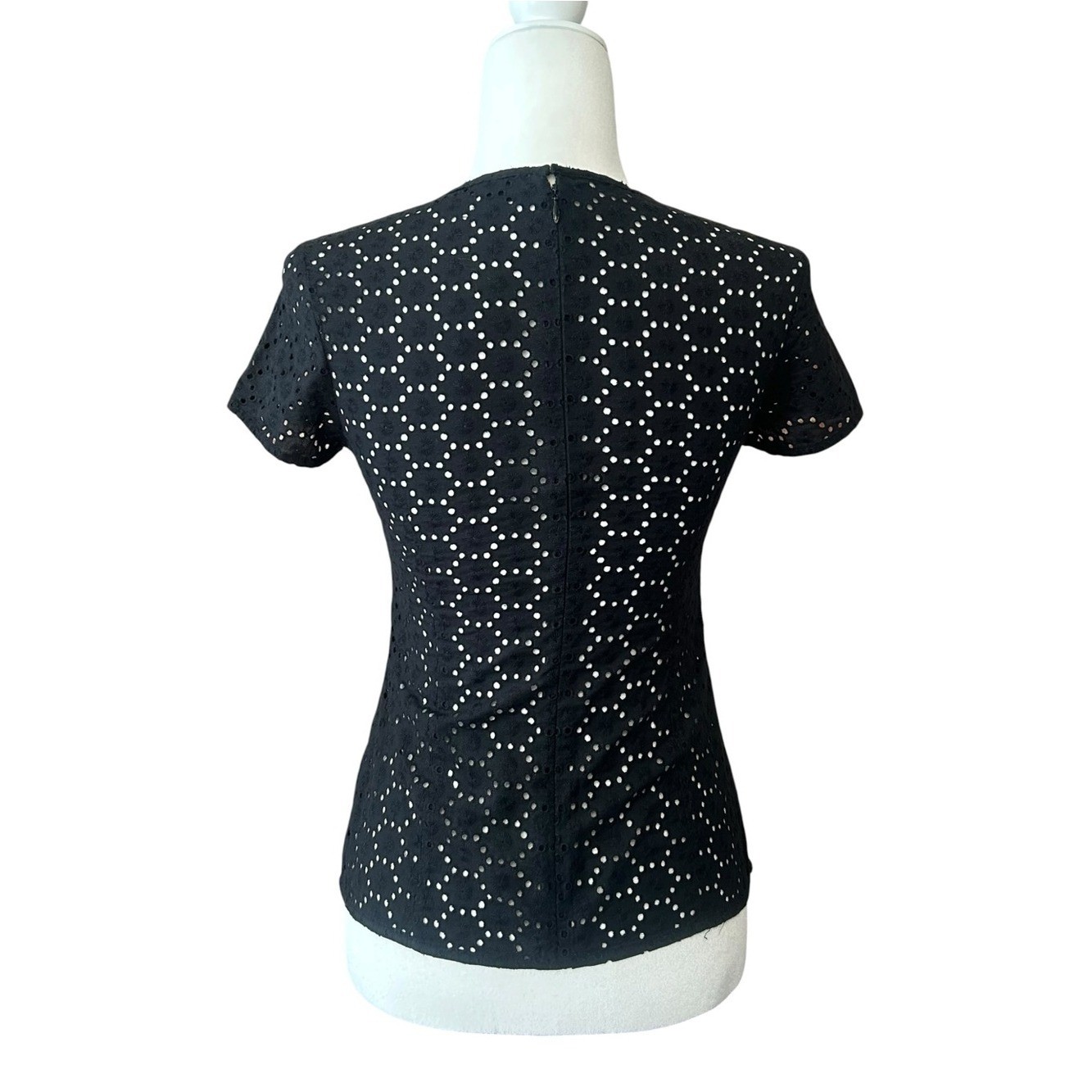 Vintage Y2K Versus Versace Black Cotton Eyelet Lace Short Sleeve Top SZ US 2
