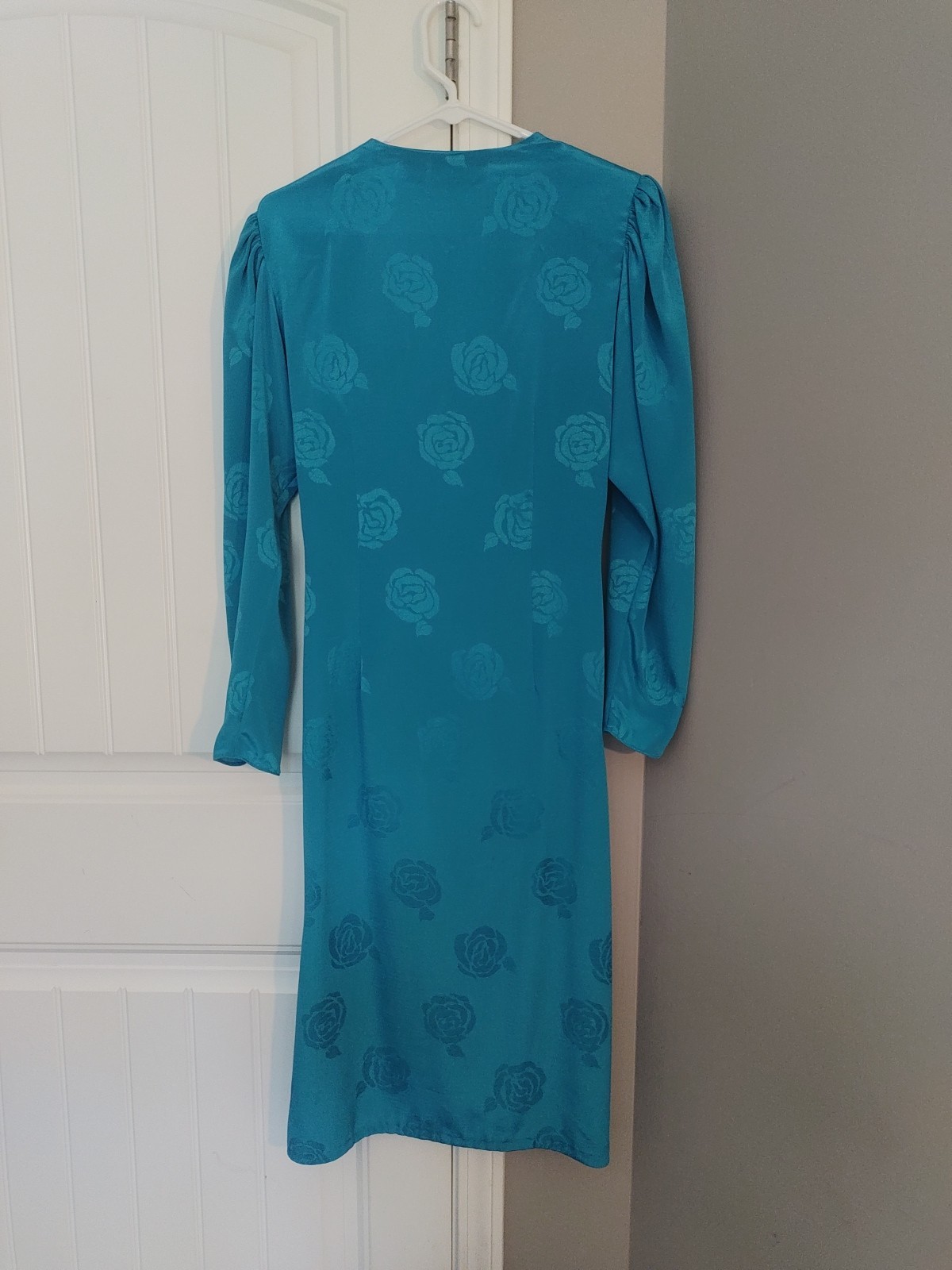 Vintage 1980s Billy Jack for Her midi dress 11/12 blue 3/4 sleeve shoulder pads
