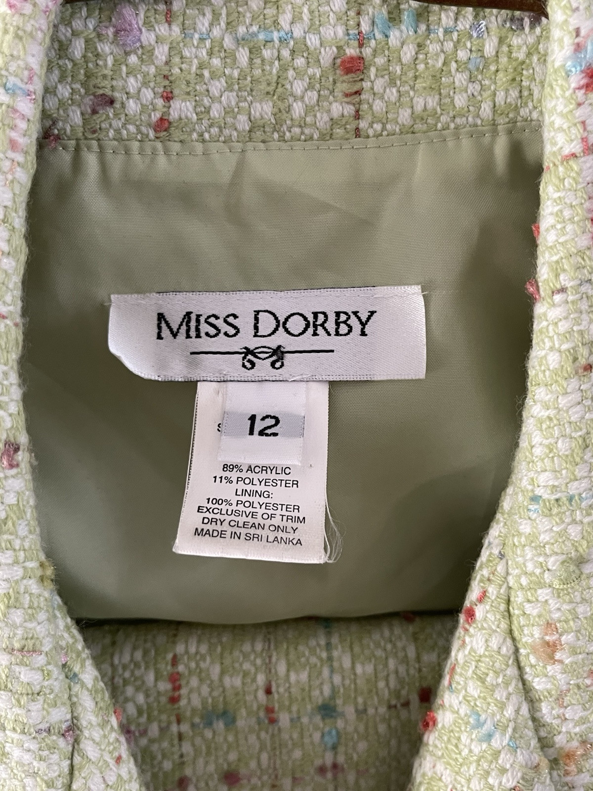 Vintage MissDorby 2PC Jacket Skirt Suit Sage Green 12 Vintage Shoulder Pads