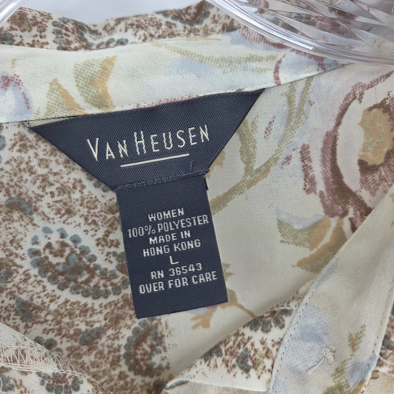 Van Heusen Blouse Large Tan Floral Paisley Vintage Boho Cottagecore Academic