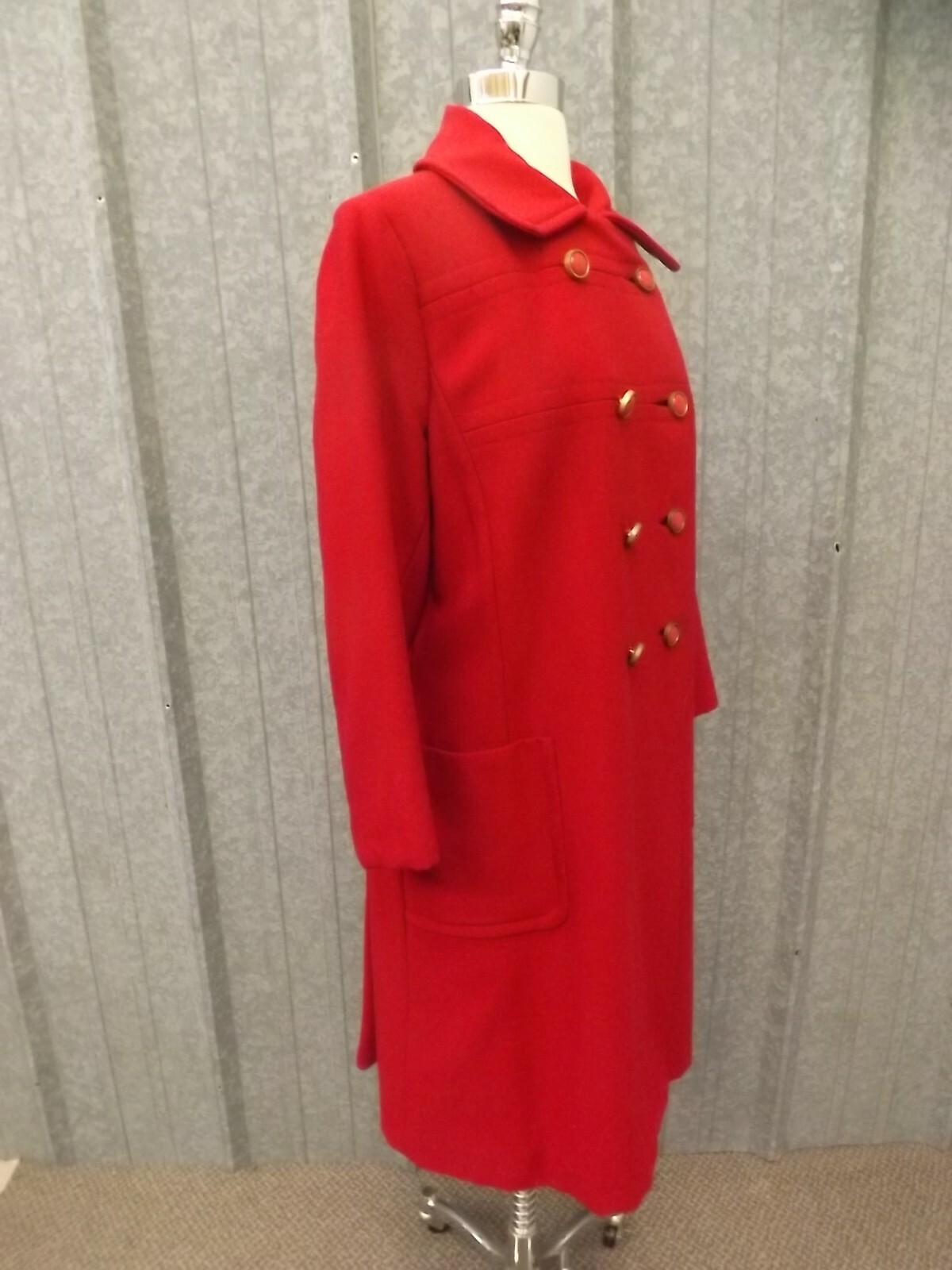 Stylecraft Vtg 1960s Red Double Breasted Belted Back Wool Insulated Long Coat L