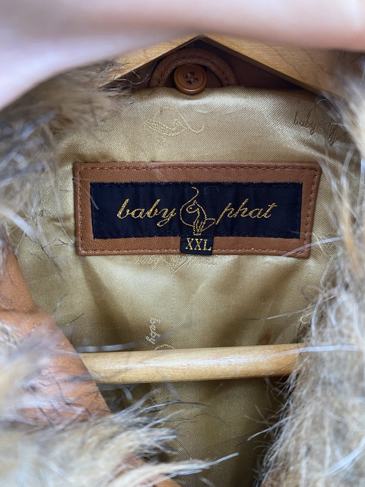 Vintage Baby Phat Leather Jacket Women’s XXL Brown Faux Fur Hooded Embroidered