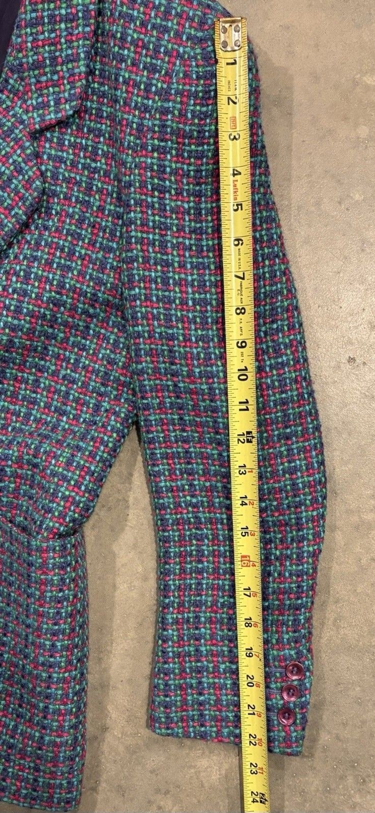 Vintage Liz Claiborne Collection Tweed Blazer Wool Blend Sz 4 Blue Pink 90s