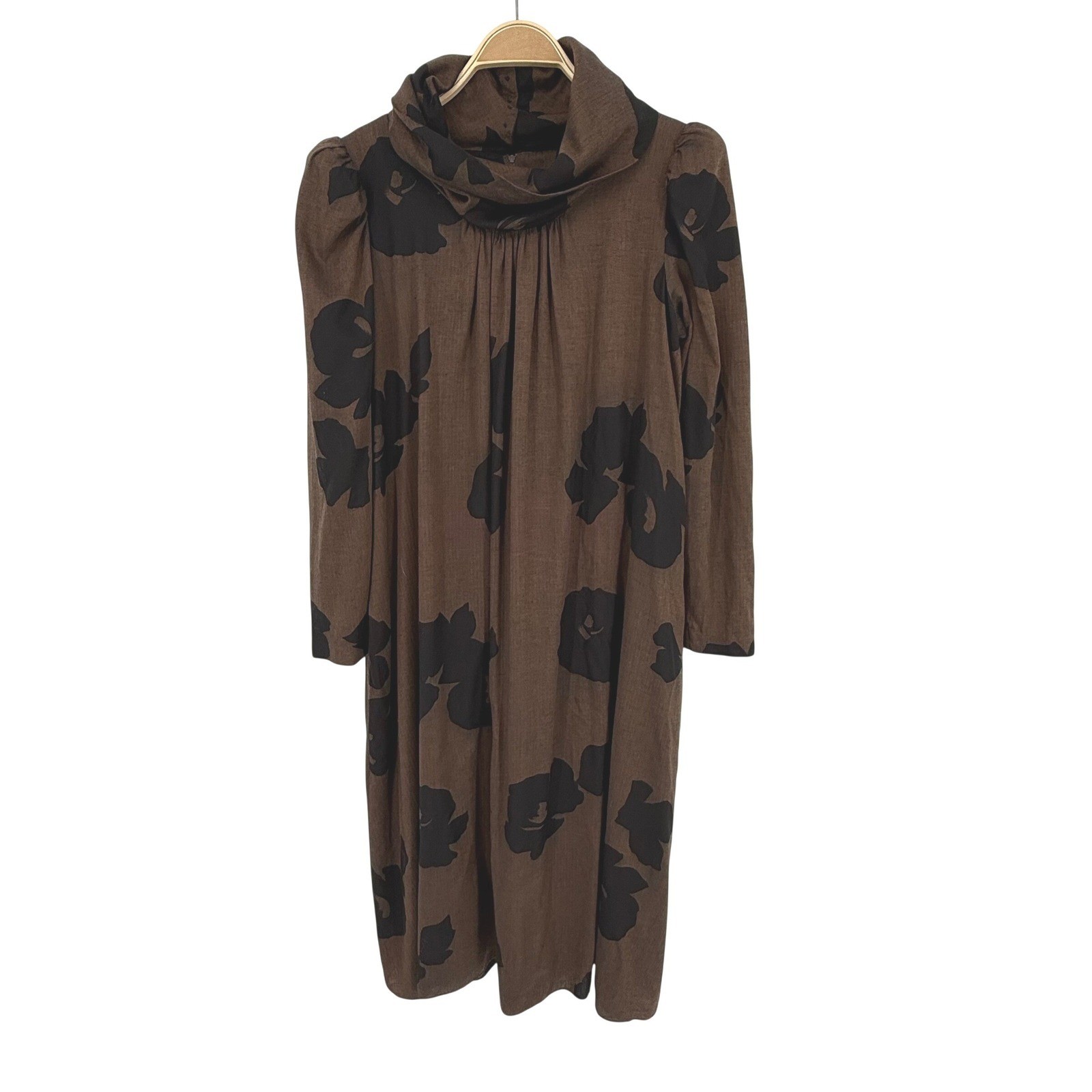 N.R. 1 Ned Gould Floral Herringbone Midi Dress Womens 12 Brown Vintage Cowl Neck