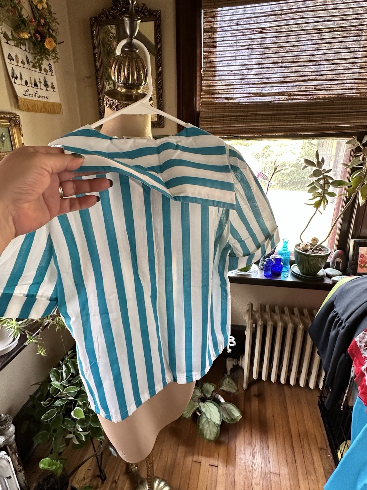 You Babe Vintage 80’s Striped Sailors Top Women’s Large Cropped with Ties NWOT