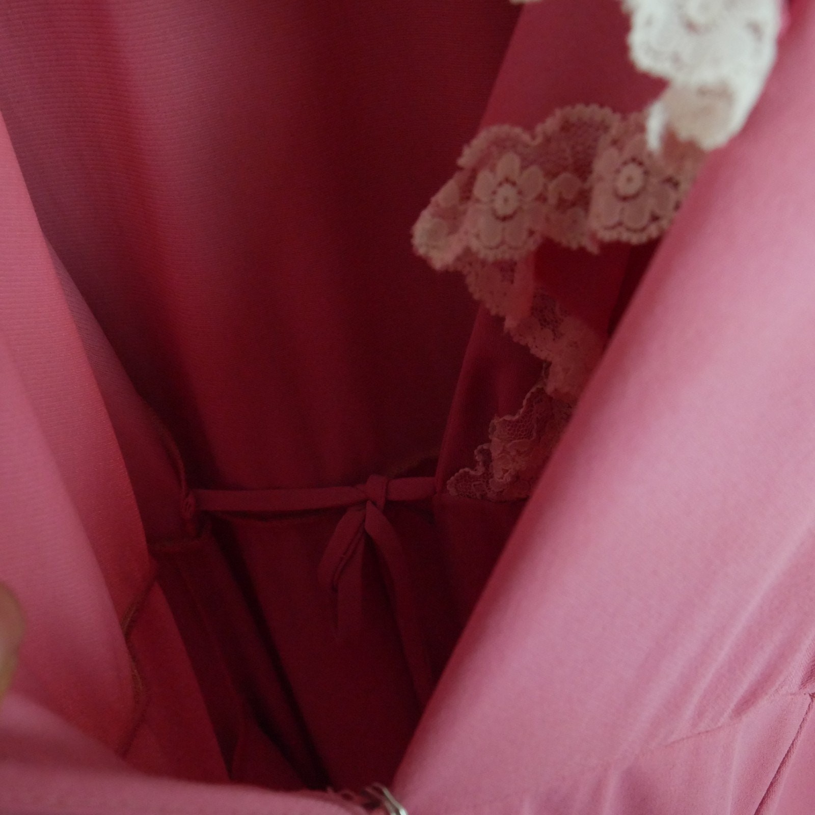 Vintage Small Robe Pink Lace Ruffle Collar Coquette Dollette Retro Dainty Long