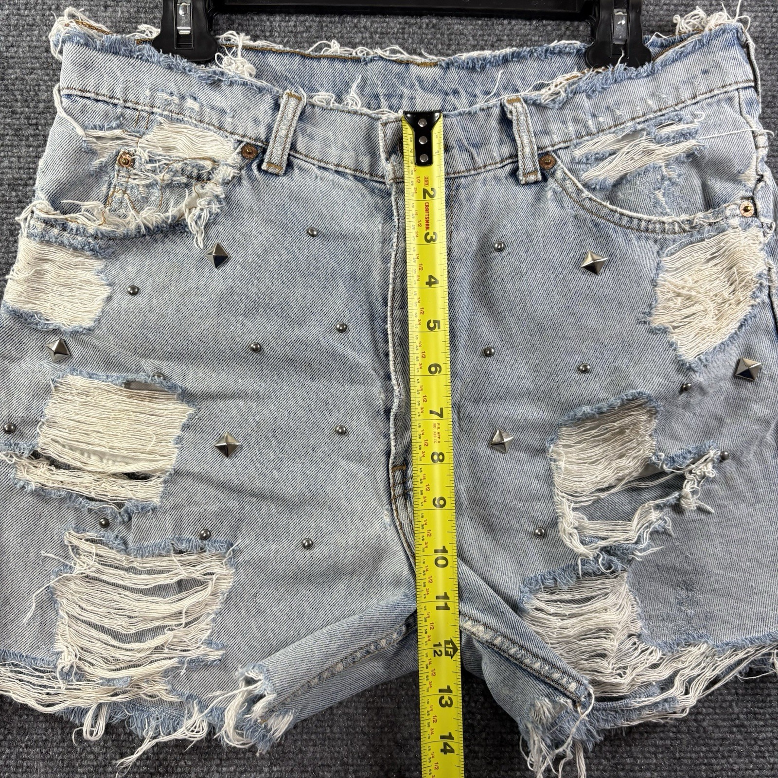 VTG Levis Orange Tab Distressed Cut Off Denim Shorts 34 (Fits 32) Studded Cheeky