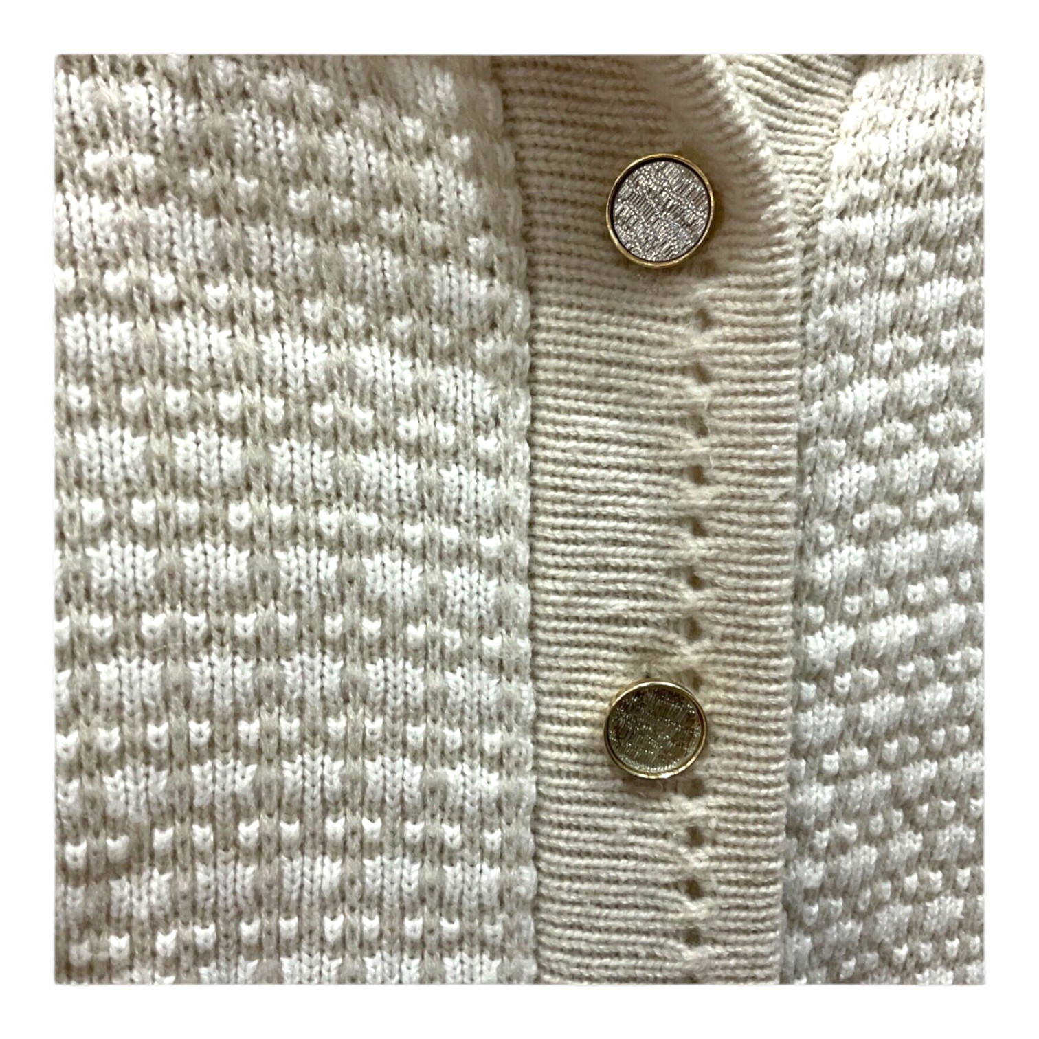 Bee by BANFF beige Sweater Cardigan Ivory knit button up sweater SZ S pocket vtg