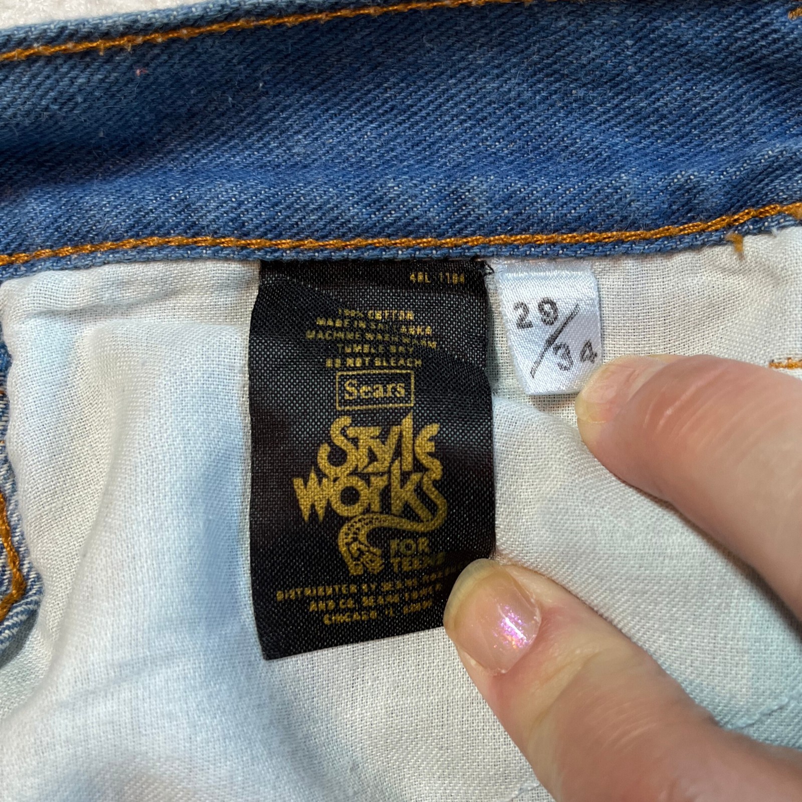 Vintage 80s Flared Jeans 29 34 Blue Cotton Tall Sears StyleWorks Western Grunge